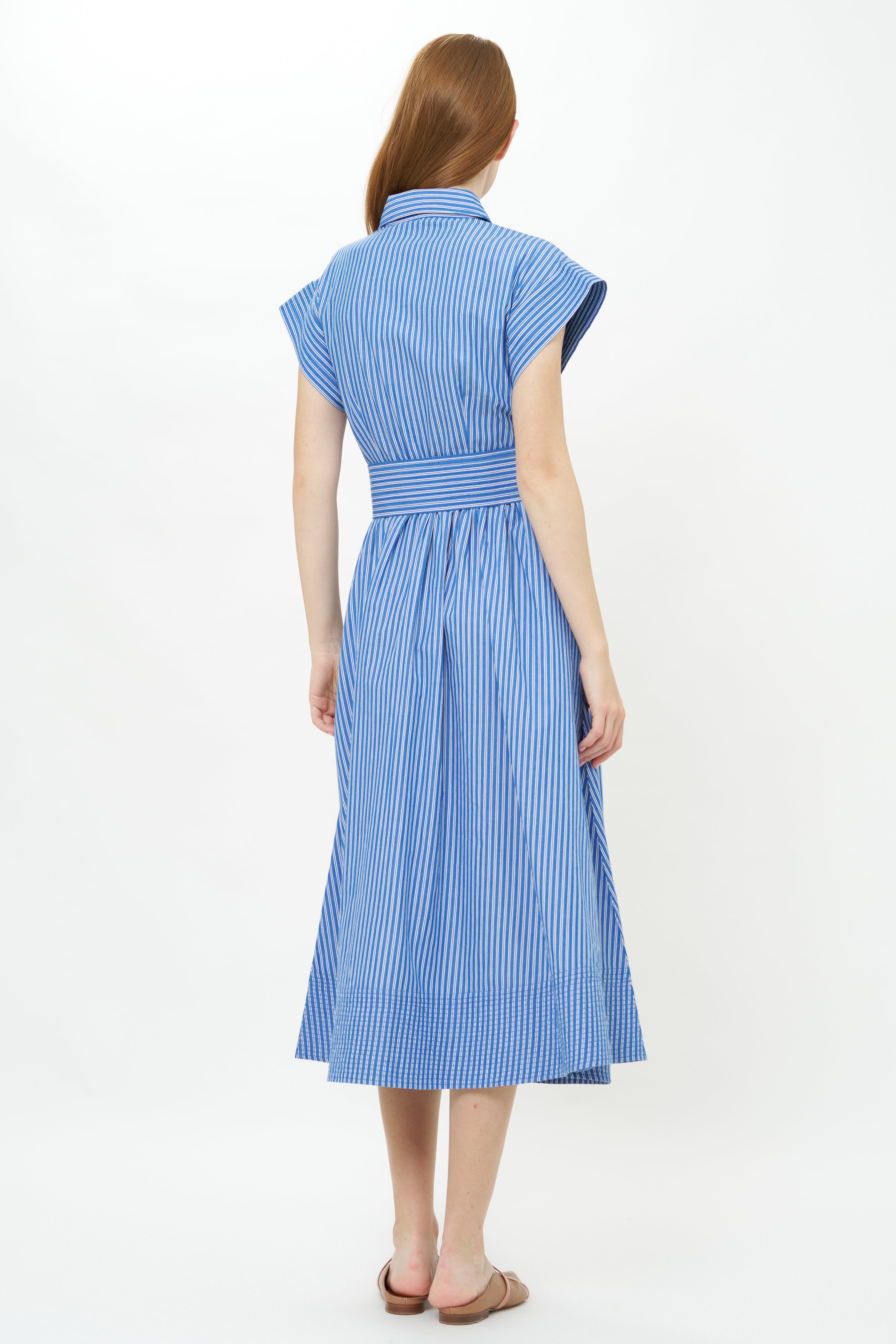Belted Shirt Dress- Devon Blue