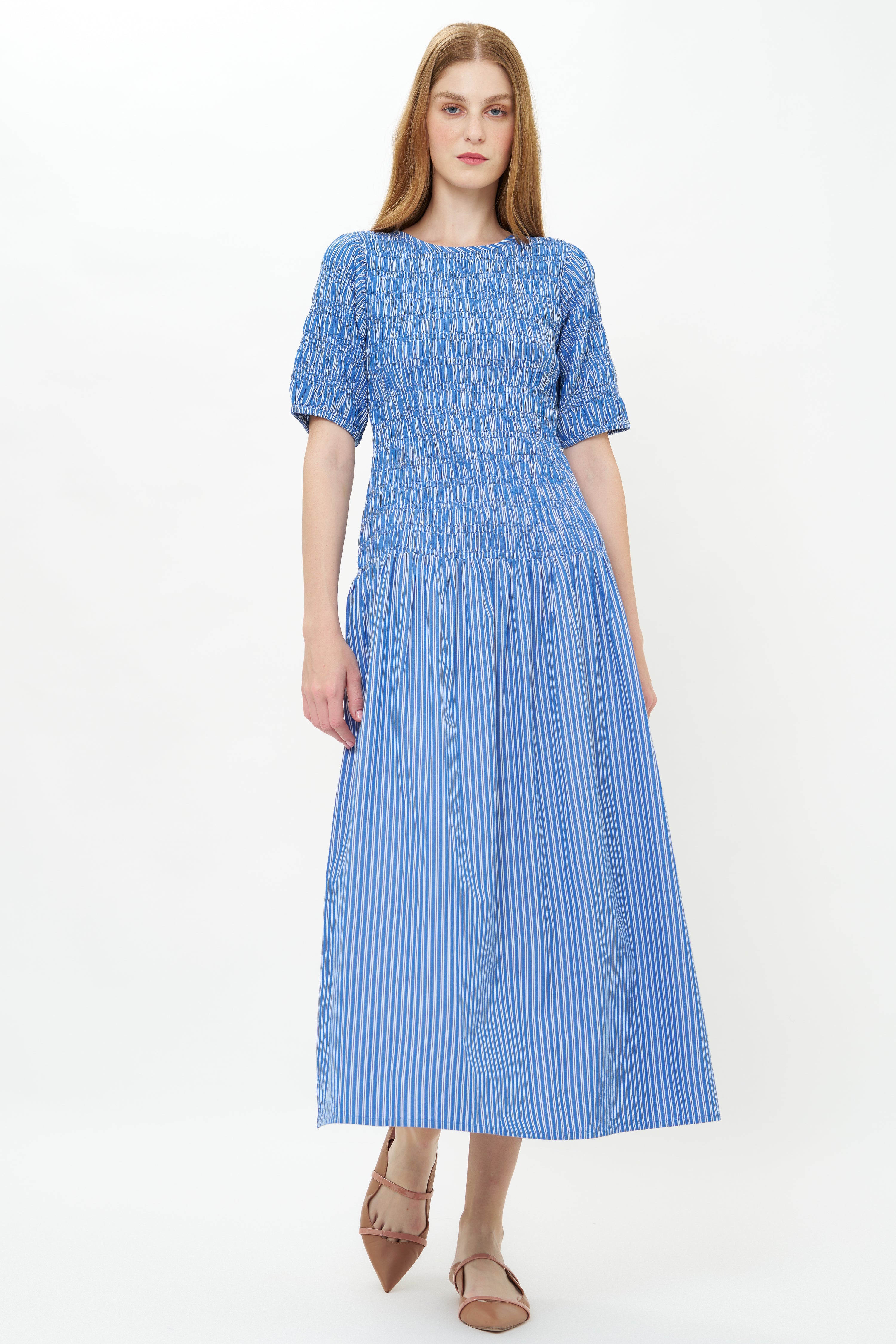 Smocked Drop Waist Maxi- Devon Blue