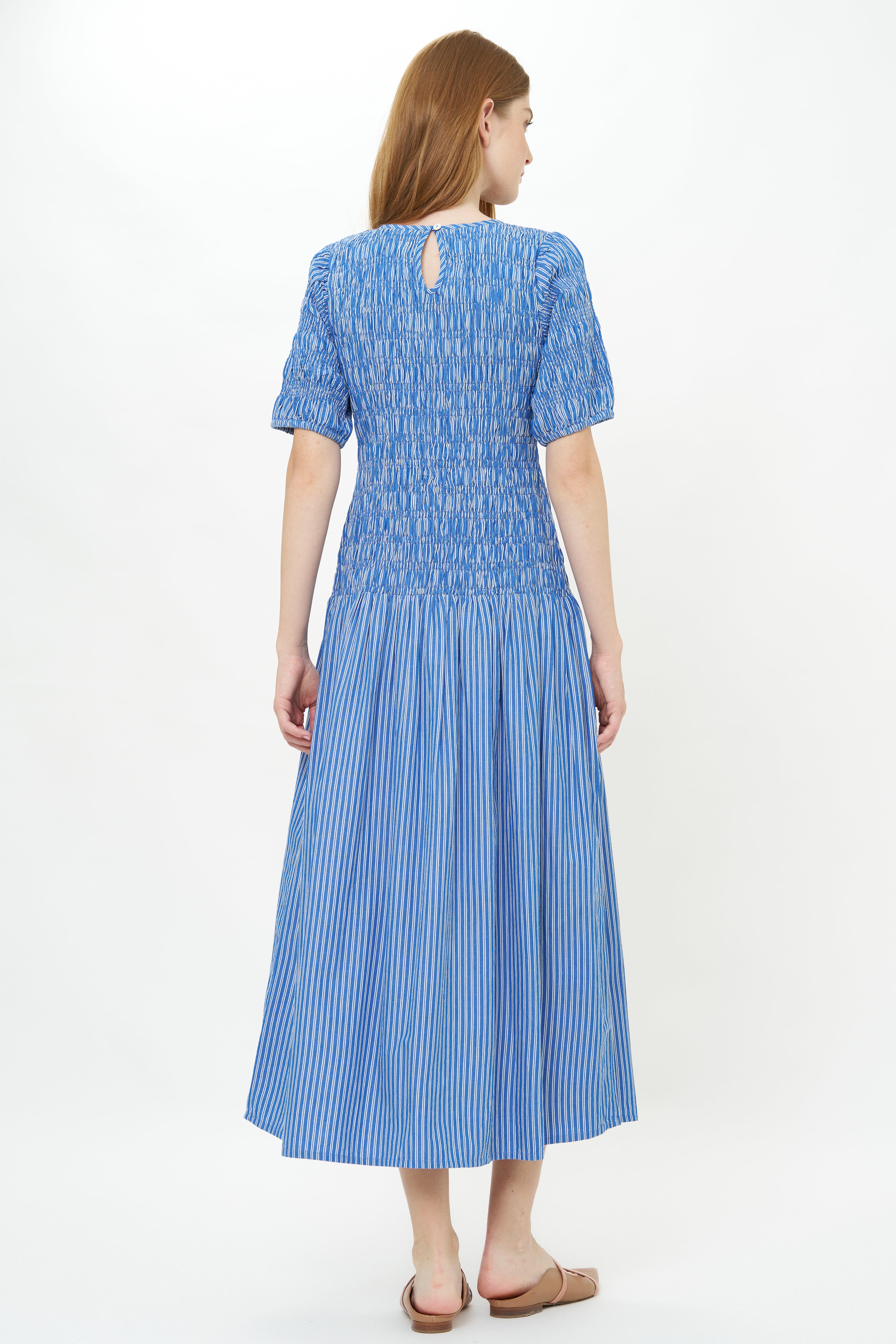Smocked Drop Waist Maxi- Devon Blue