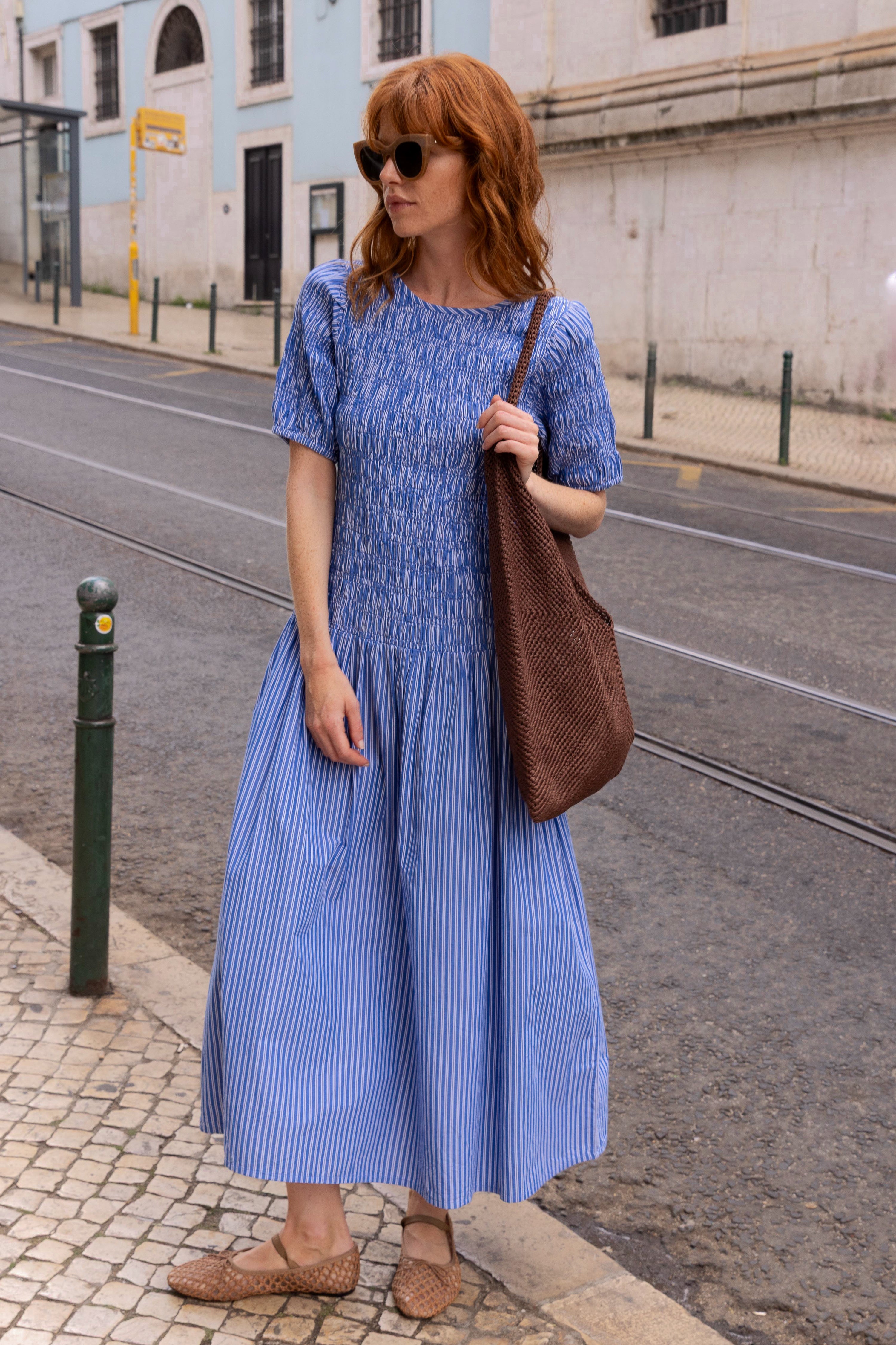 Smocked Drop Waist Maxi- Devon Blue