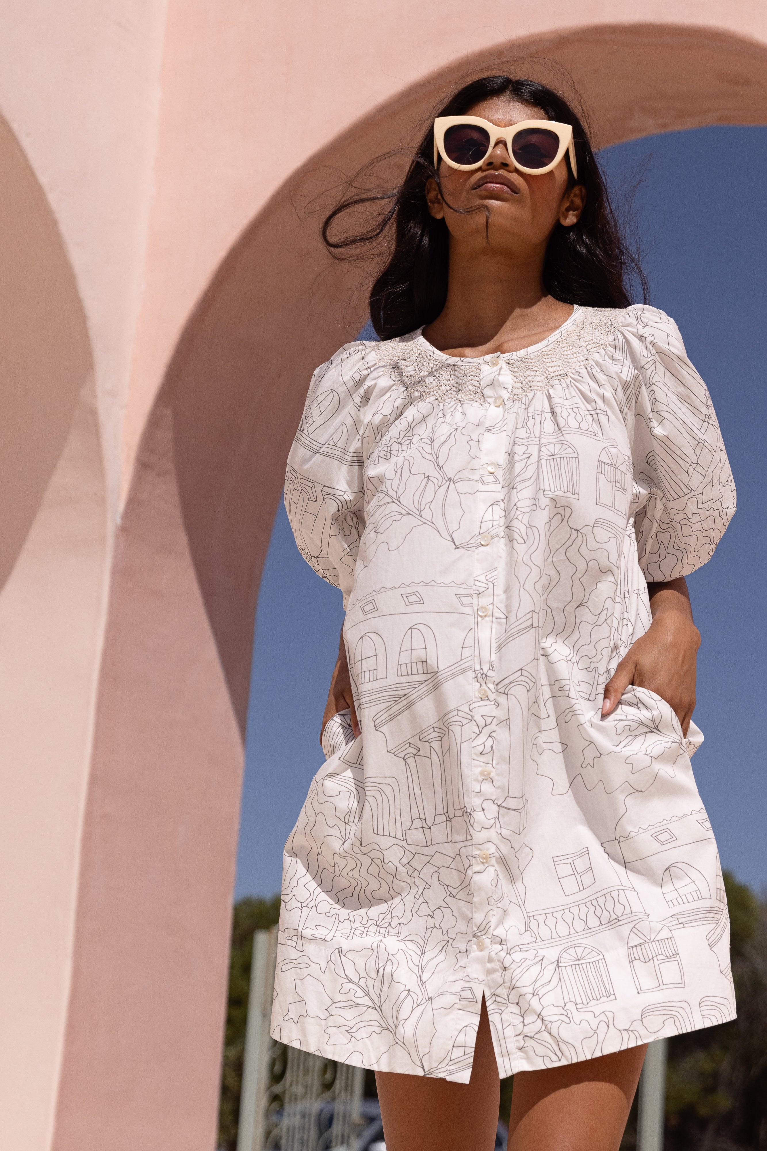 Embroidered Button Mini- Roma White