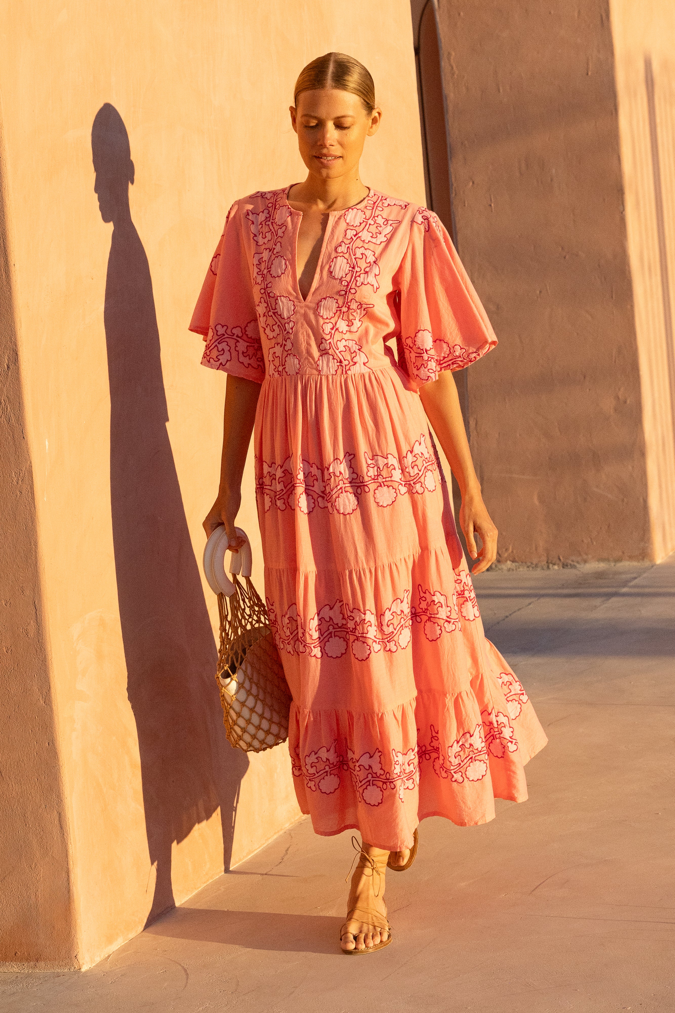 Flirty V-Neck Maxi- Tangier Pink