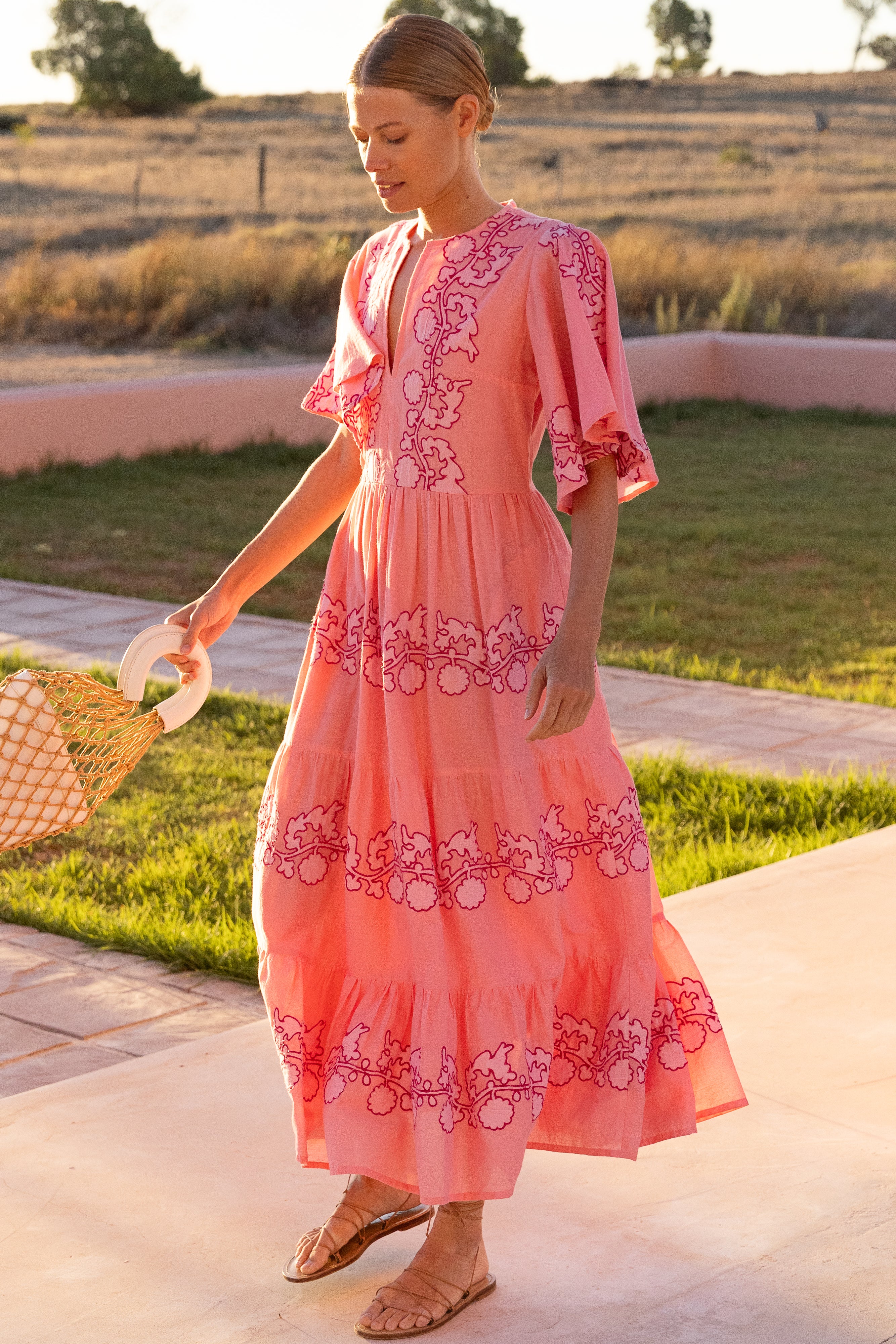 Flirty V-Neck Maxi- Tangier Pink