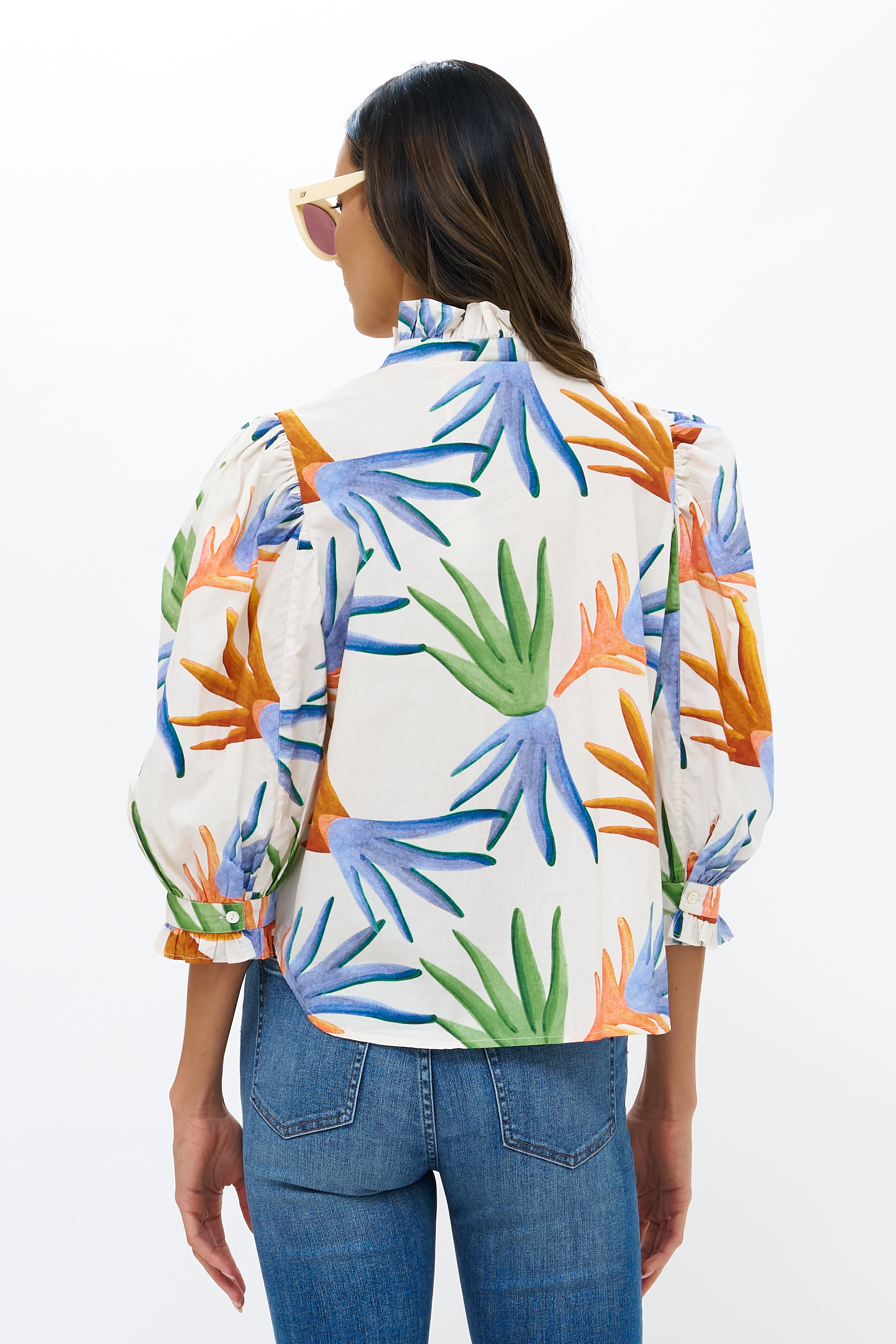 Ruffle Front Button Blouse- Fortuna Green