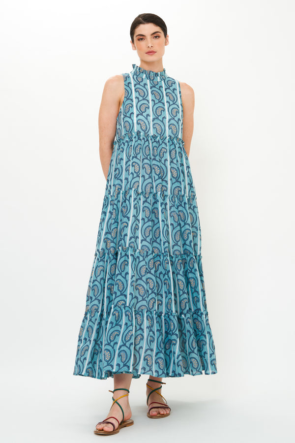 Ruffle Tiered Maxi- Goa Blue