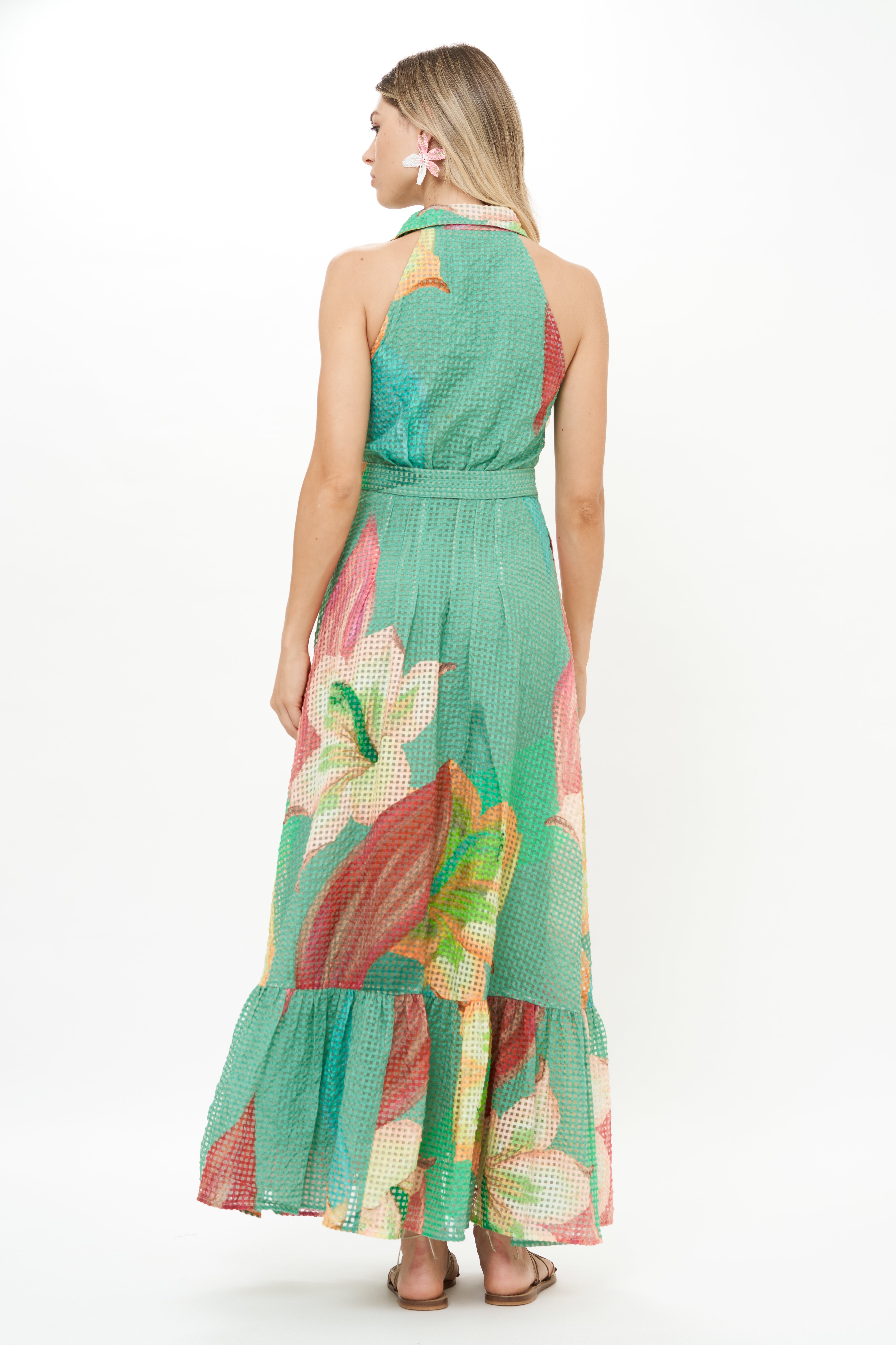 Sleeveless Shirt Dress Maxi- Hibiscus Sage