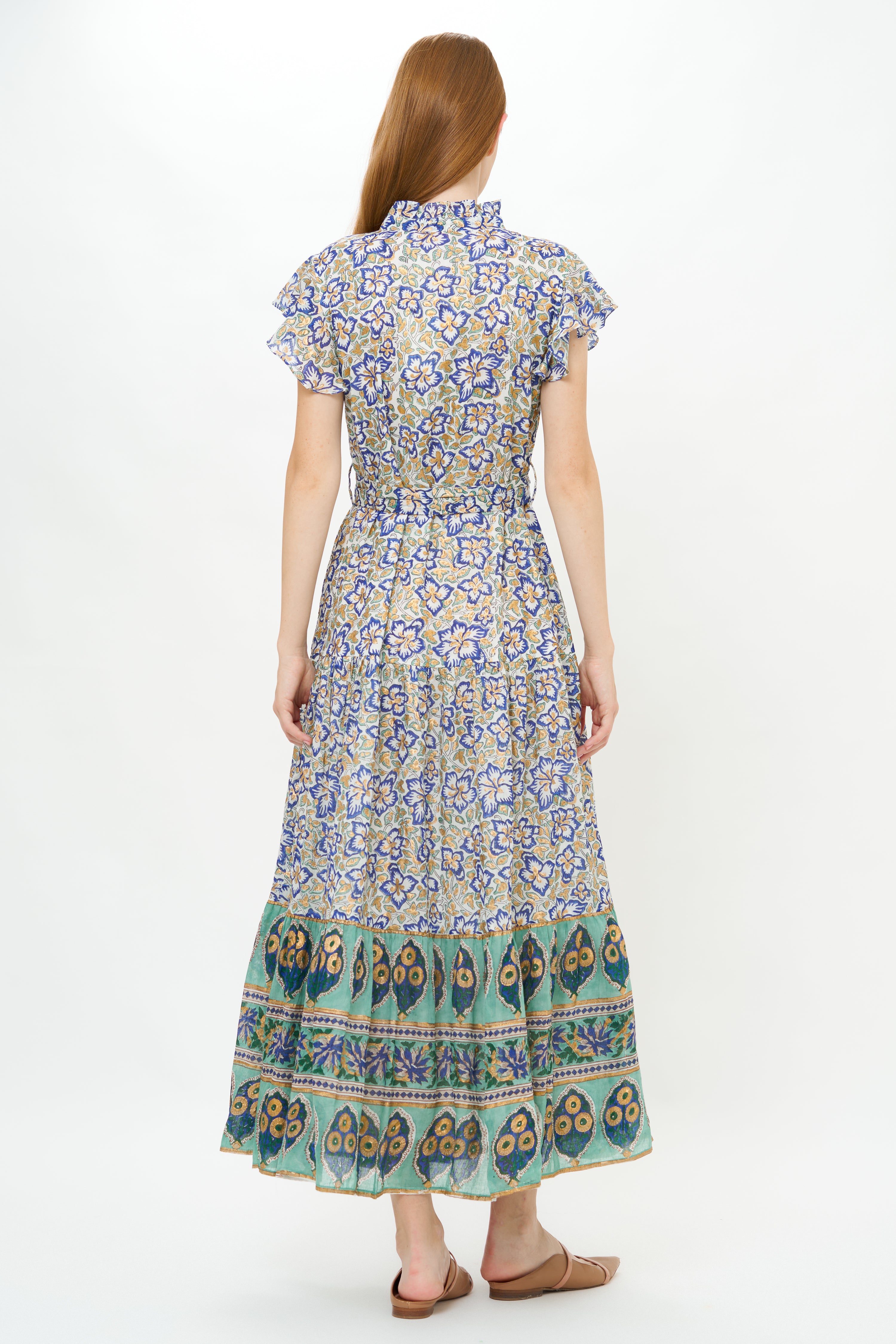 Ruffle Collar Button Maxi- Ivy Cobalt