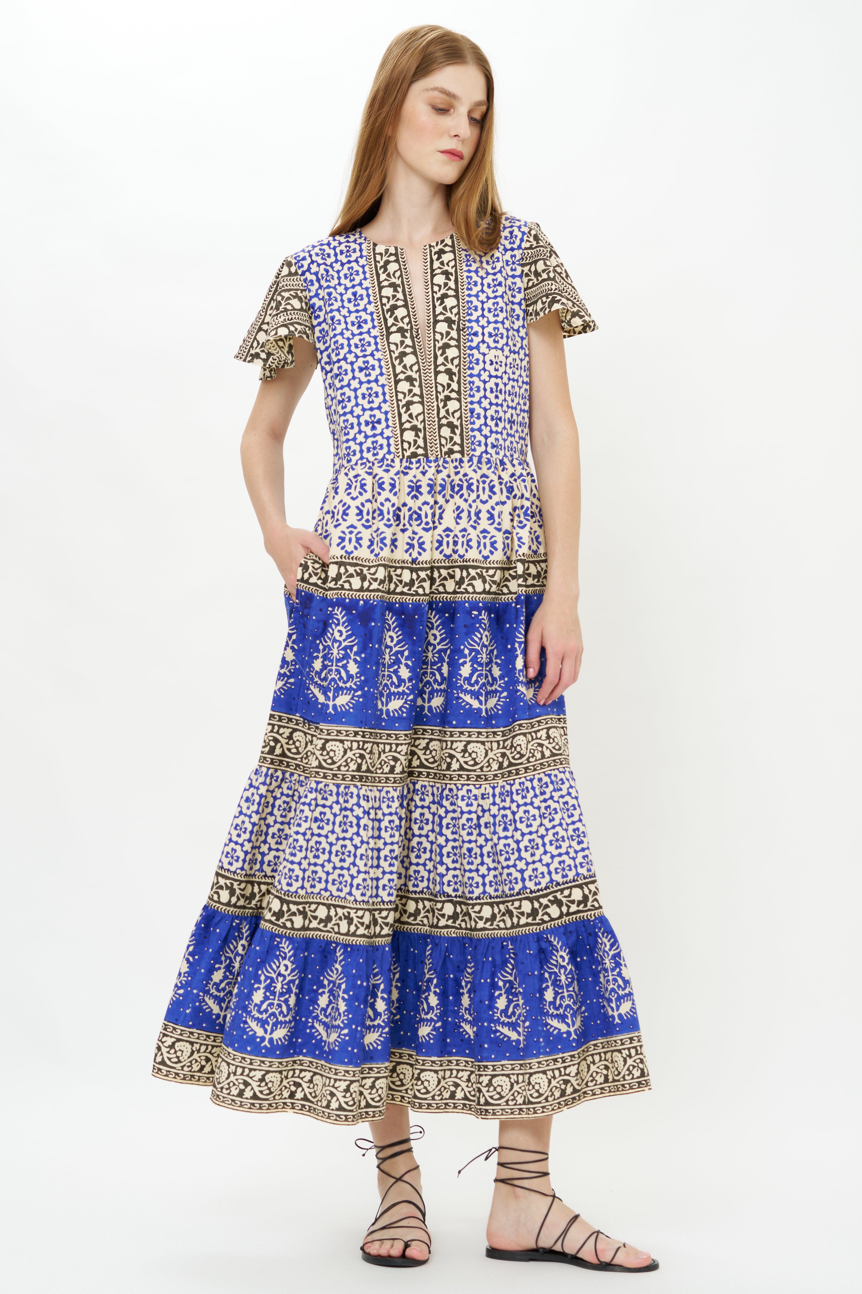 V-Neck Maxi- Jaisalmer Cobalt