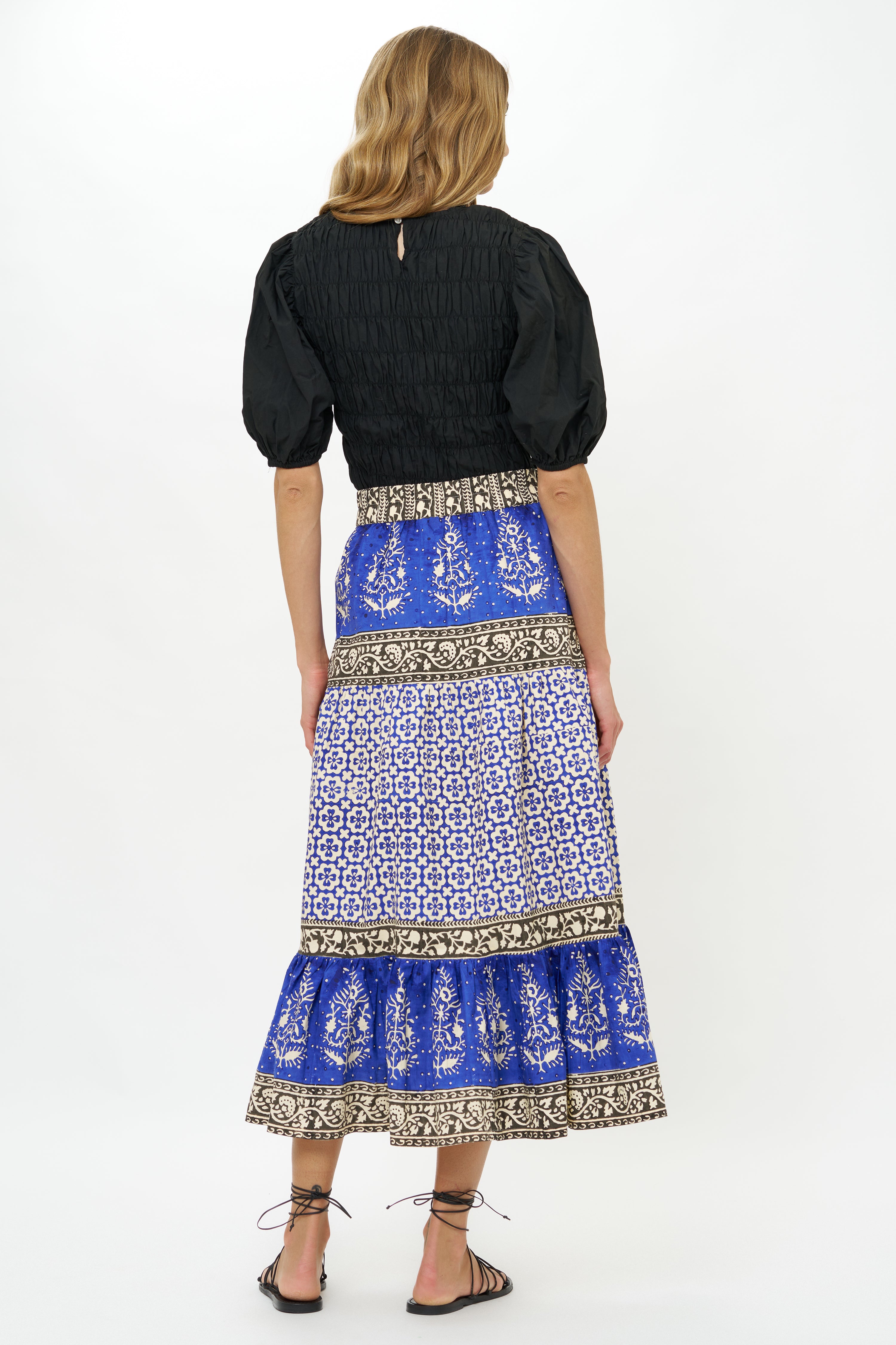 Button Front Skirt- Jaisalmer Cobalt