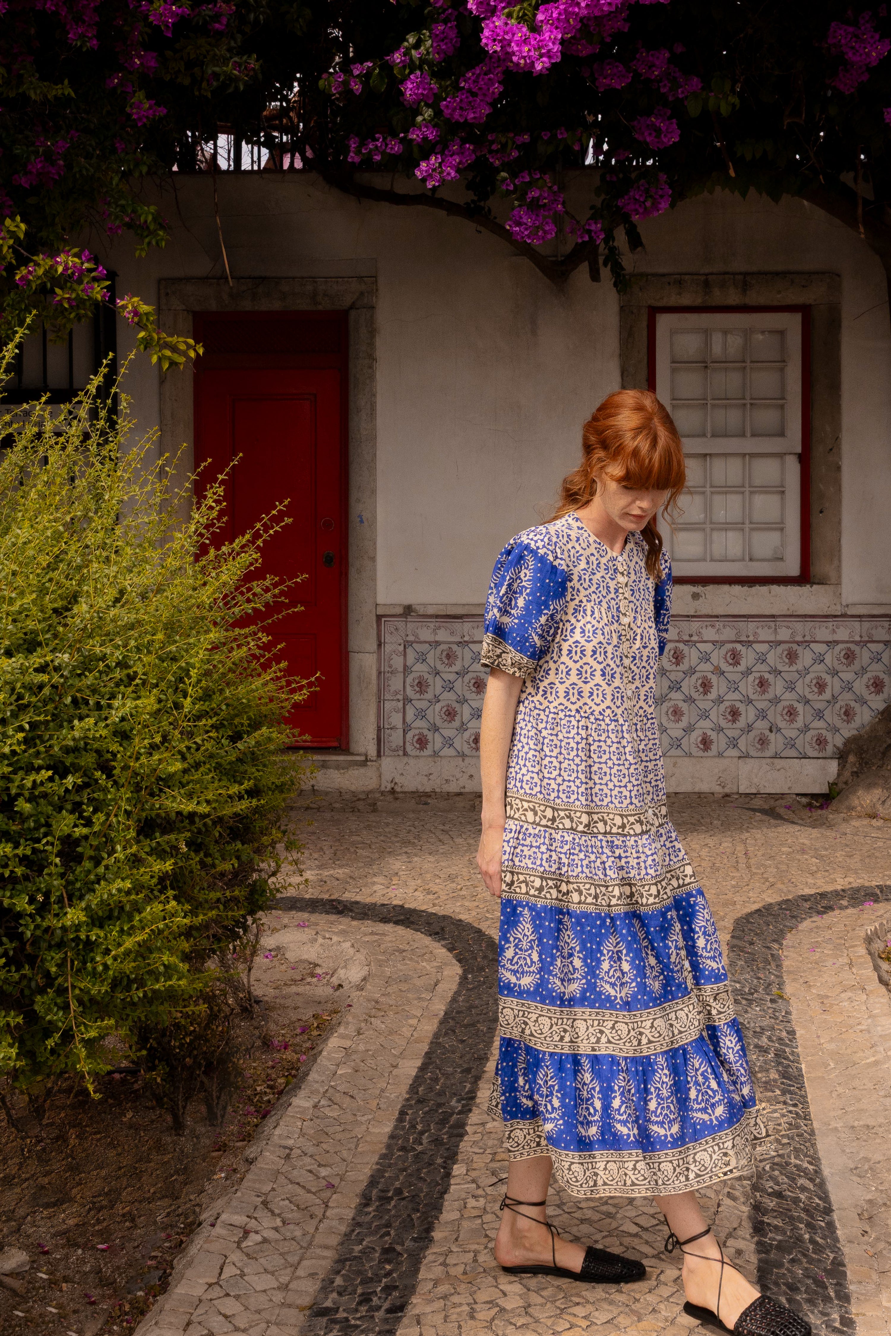 Scoop Tiered Midi- Jaisalmer Cobalt
