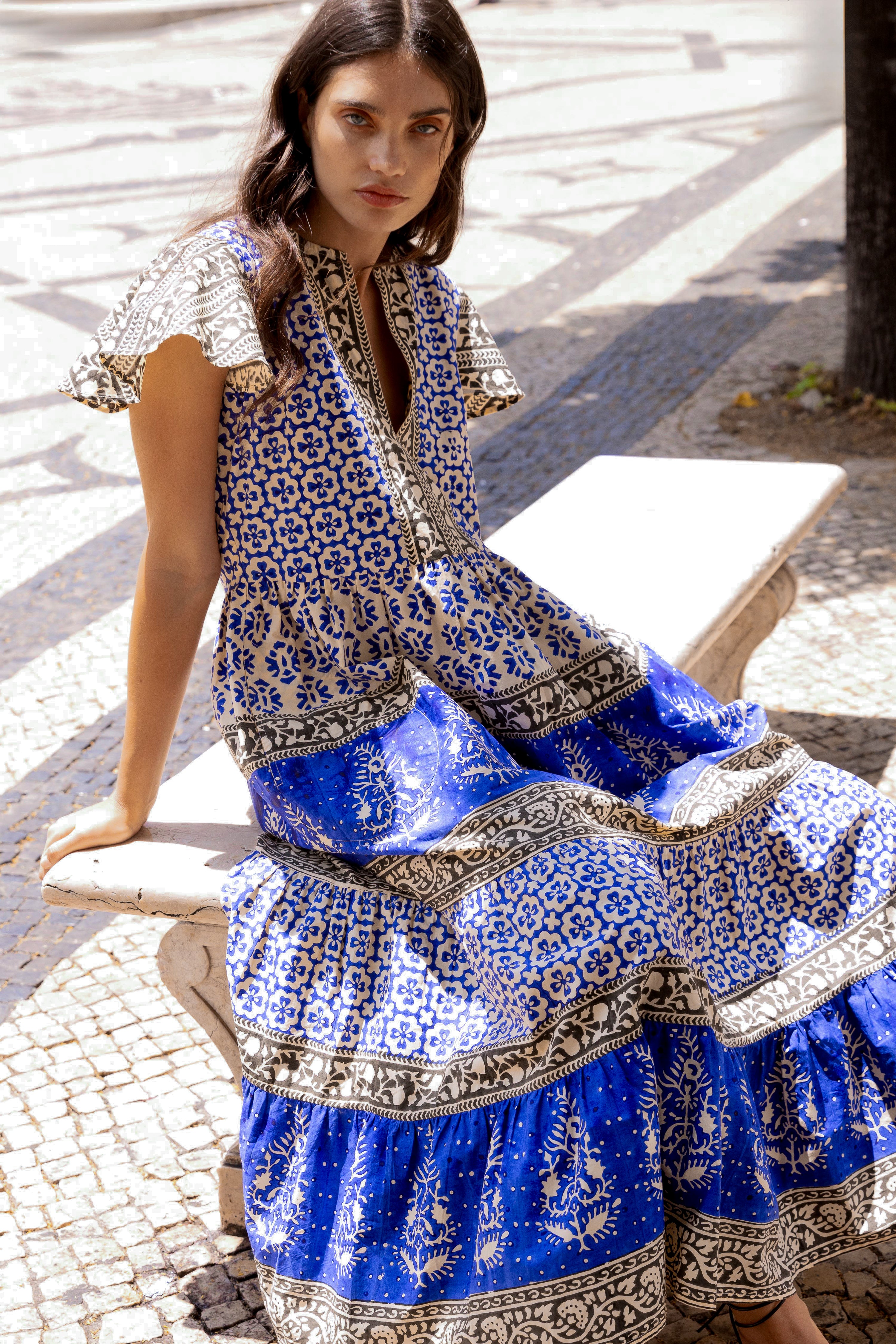 V-Neck Maxi- Jaisalmer Cobalt