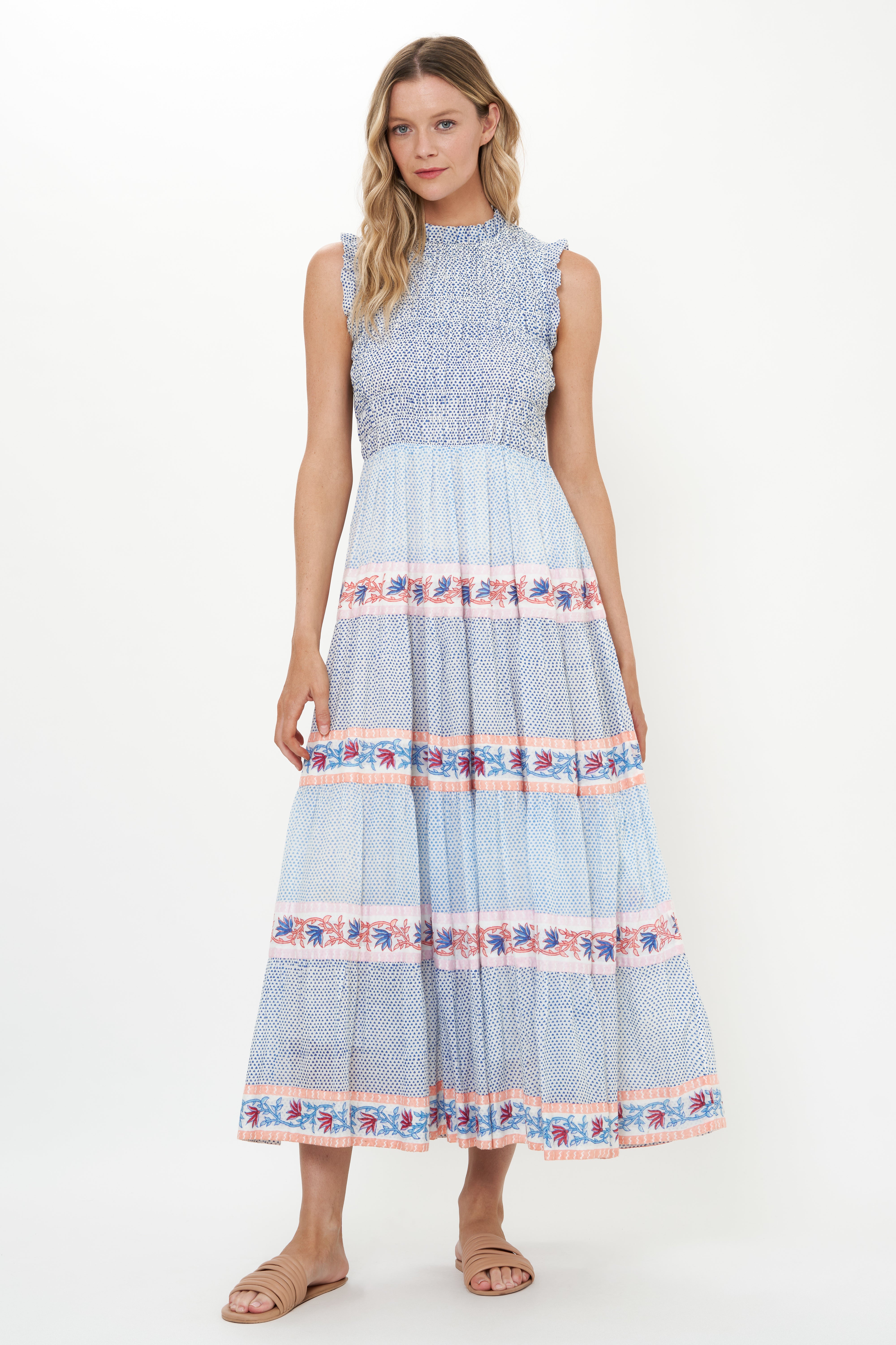 Sleeveless Smocked Maxi- Jungi Peach