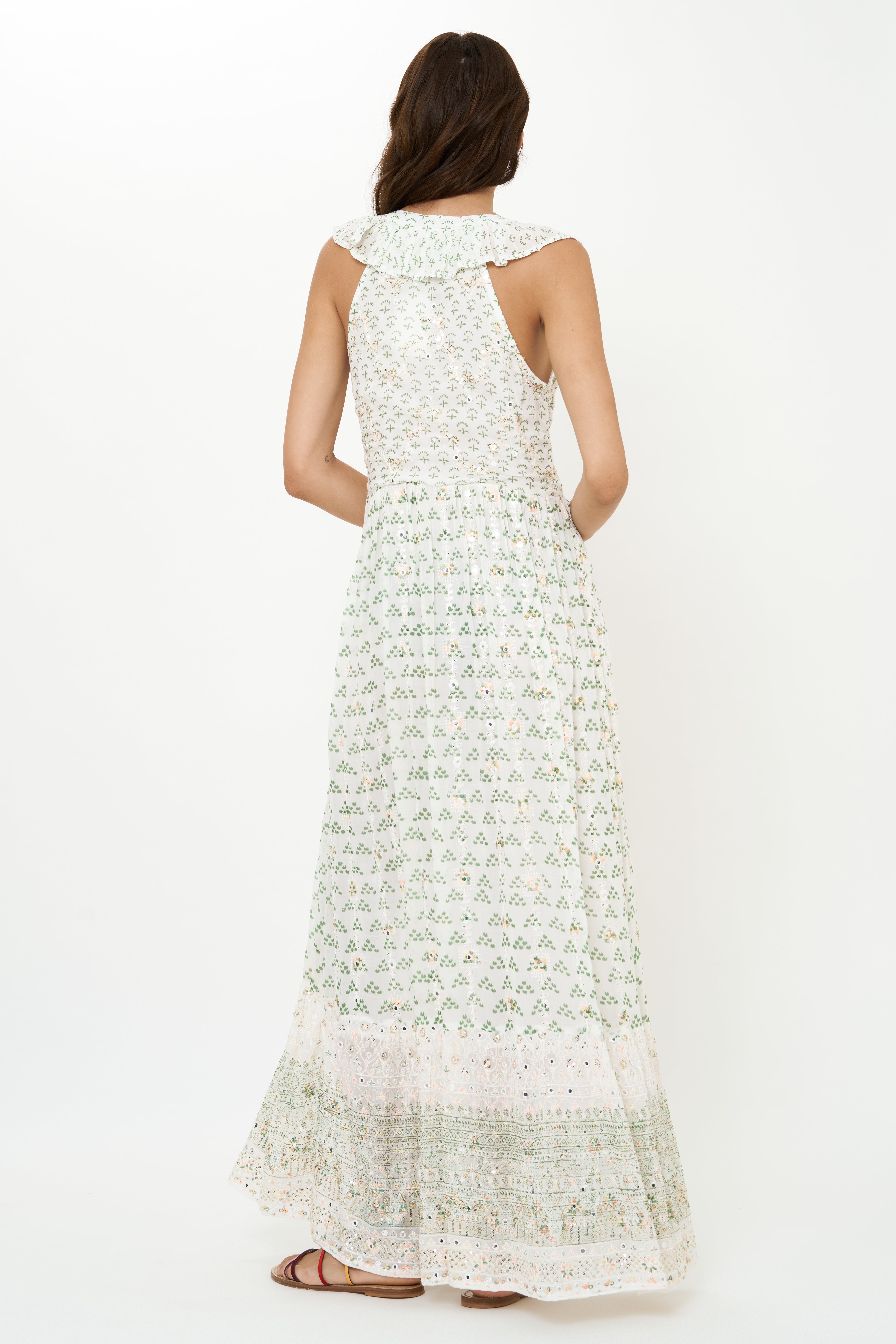 Ruffle V-Neck Maxi- Juniper Olive
