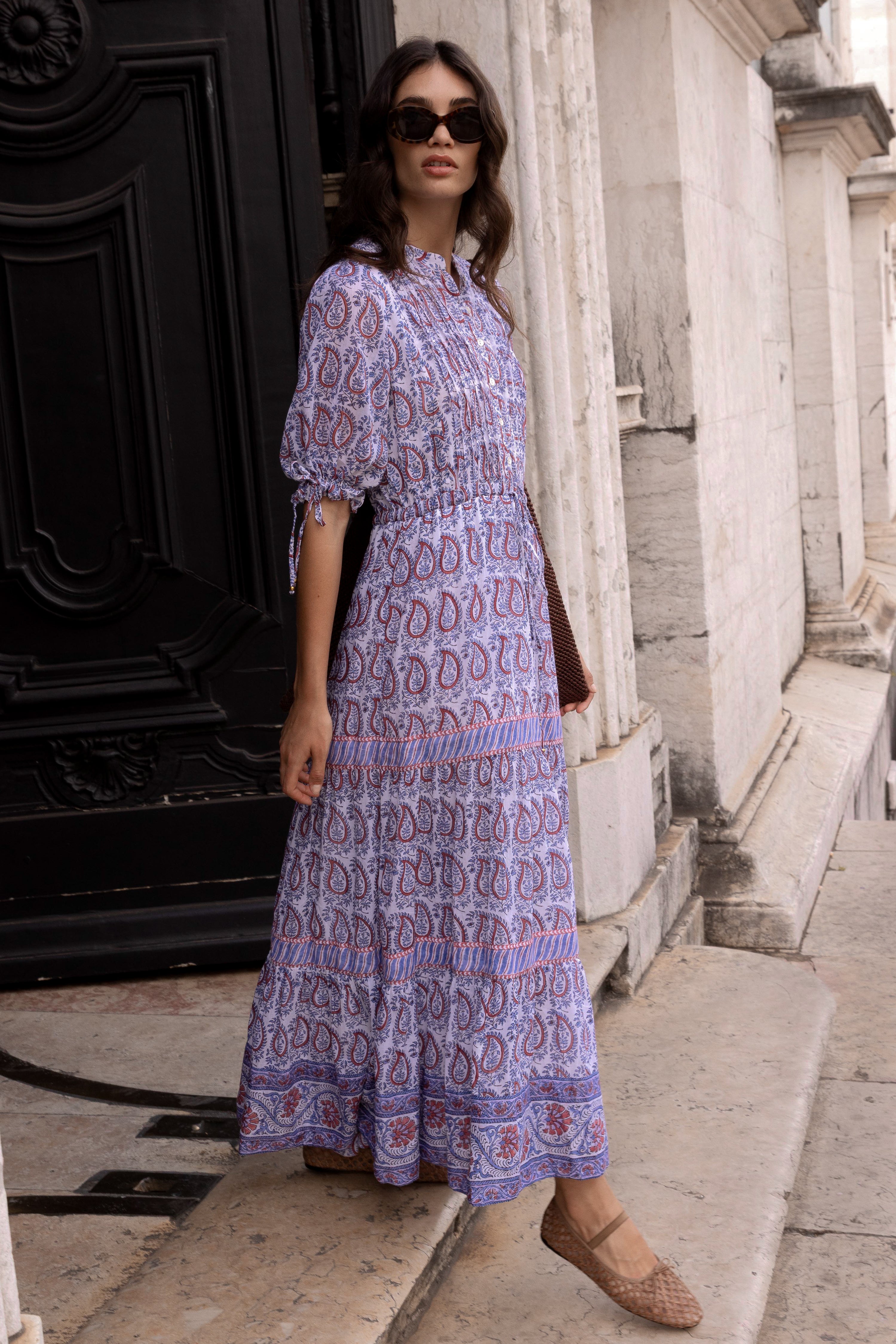 Cinched Pintuck Maxi- Kochi Blue