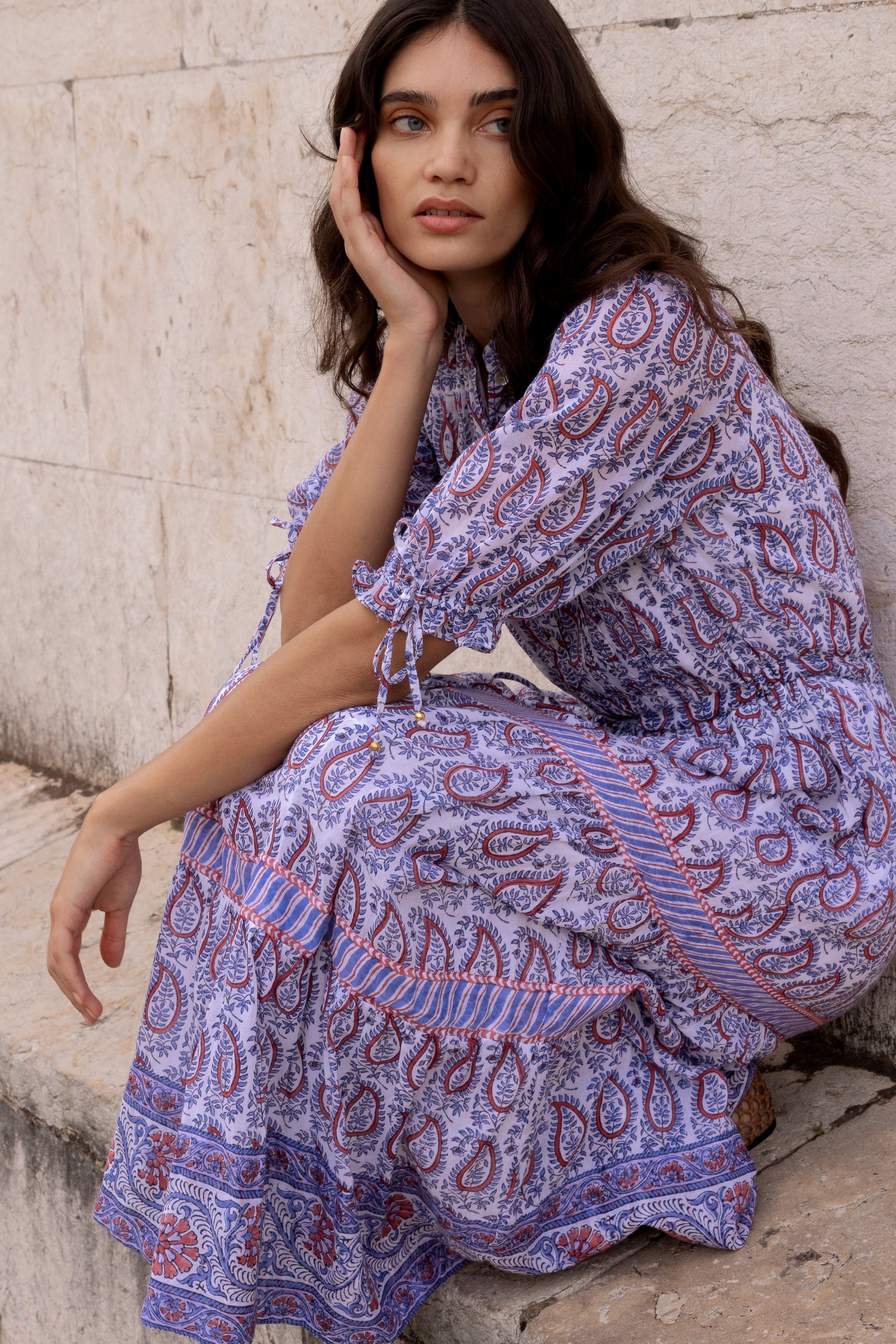 Cinched Pintuck Maxi- Kochi Blue