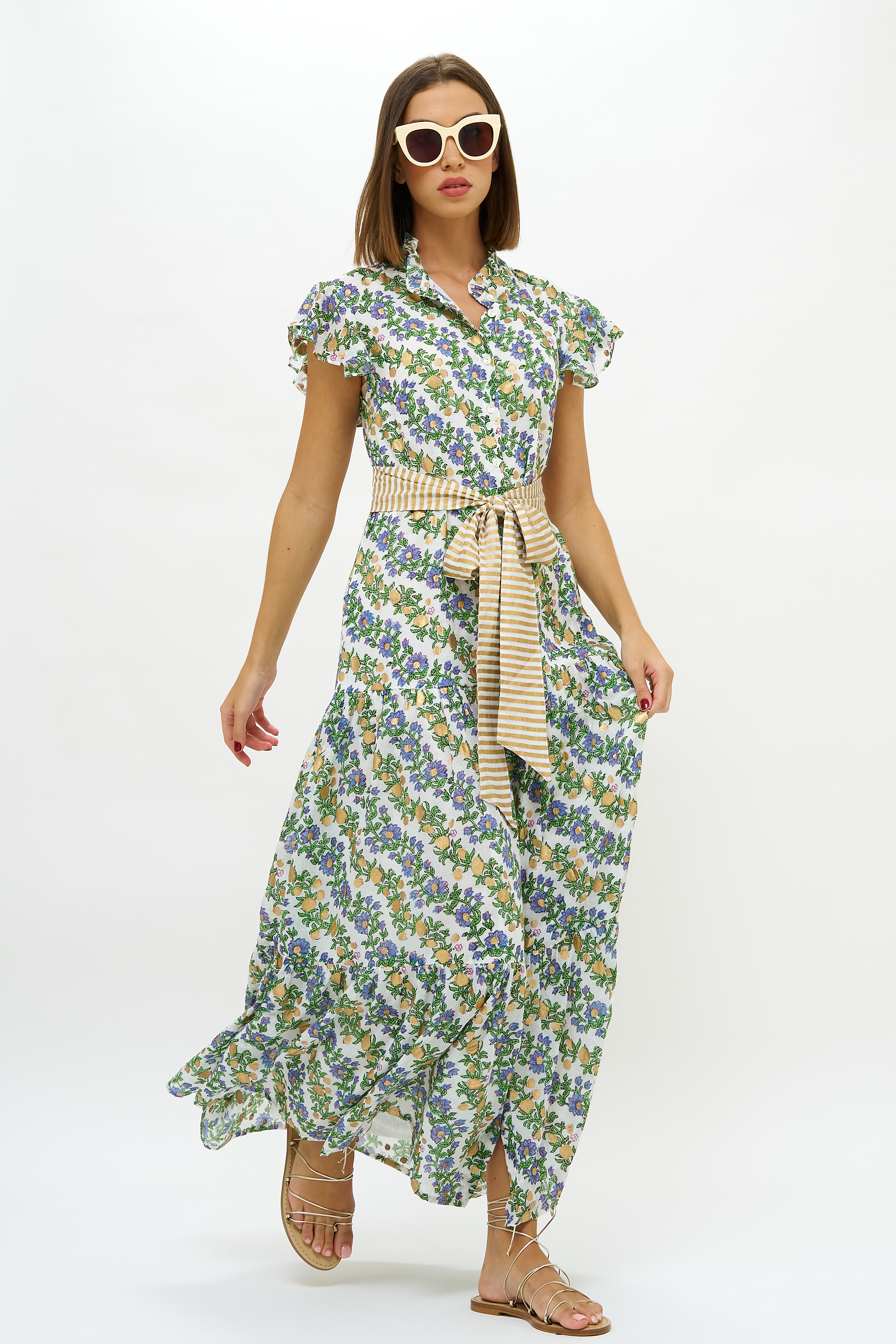 Ruffle Collar Button Maxi- Lupina Peri