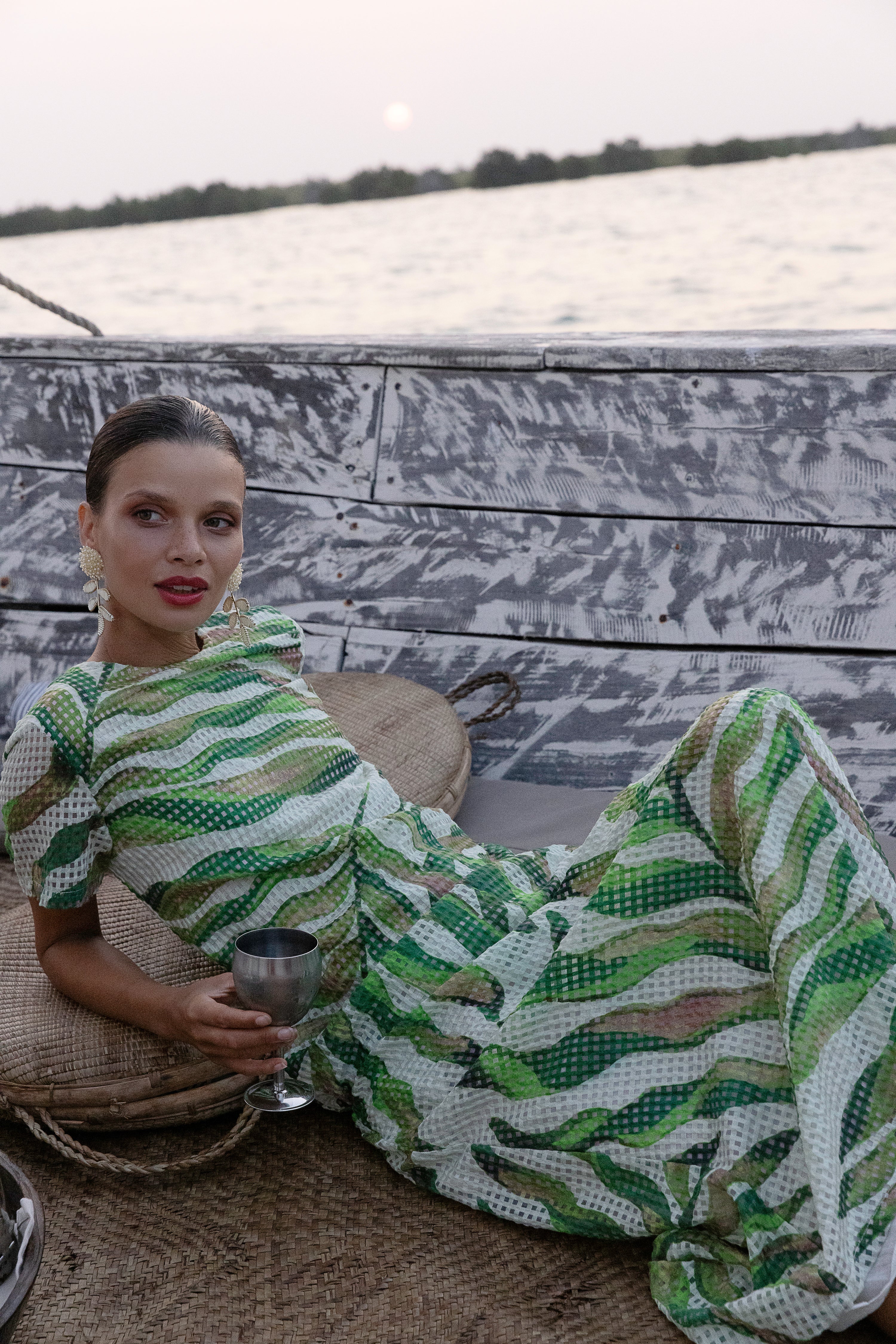 Short Sleeve Shift Maxi- Maldive Green