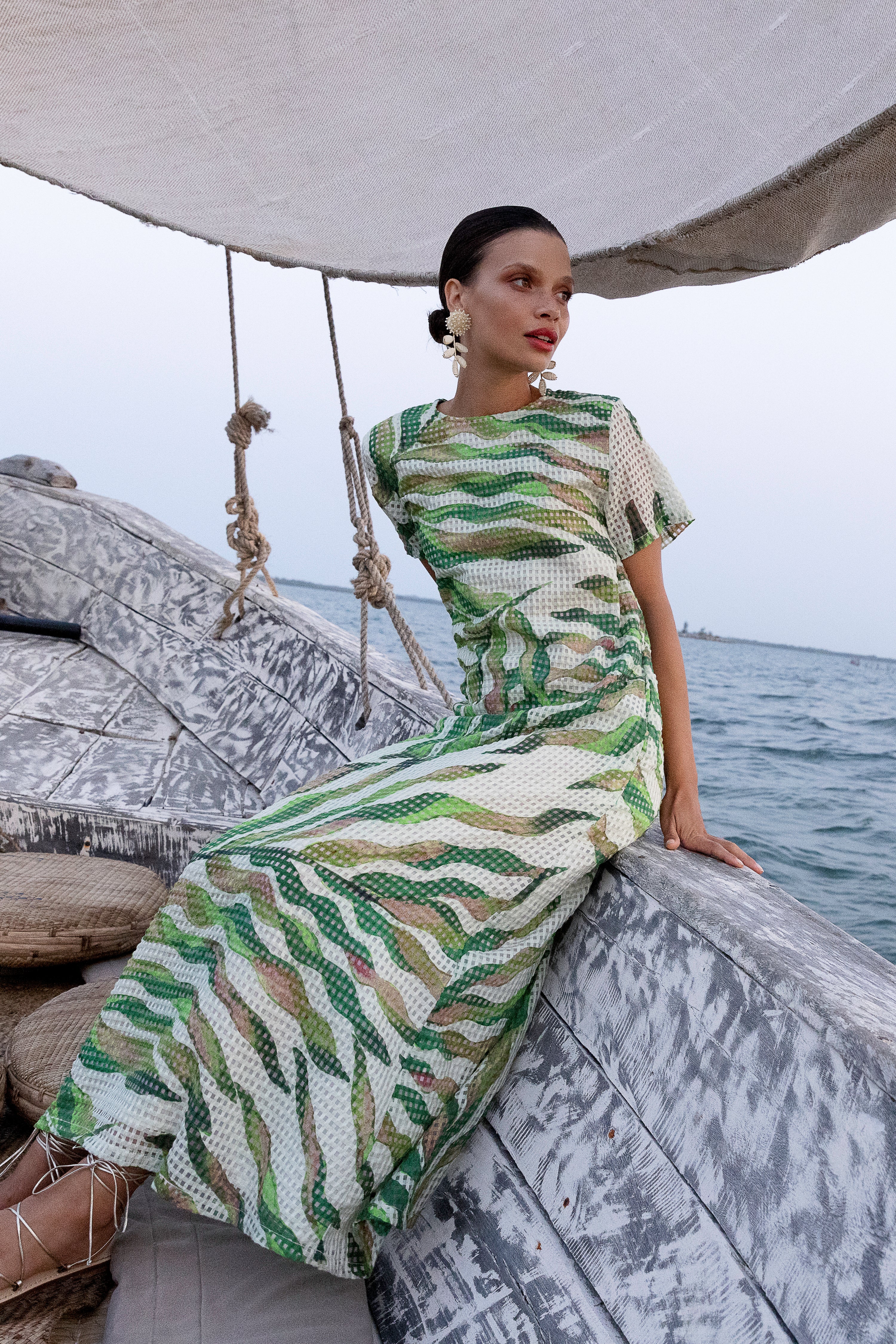 Short Sleeve Shift Maxi- Maldive Green