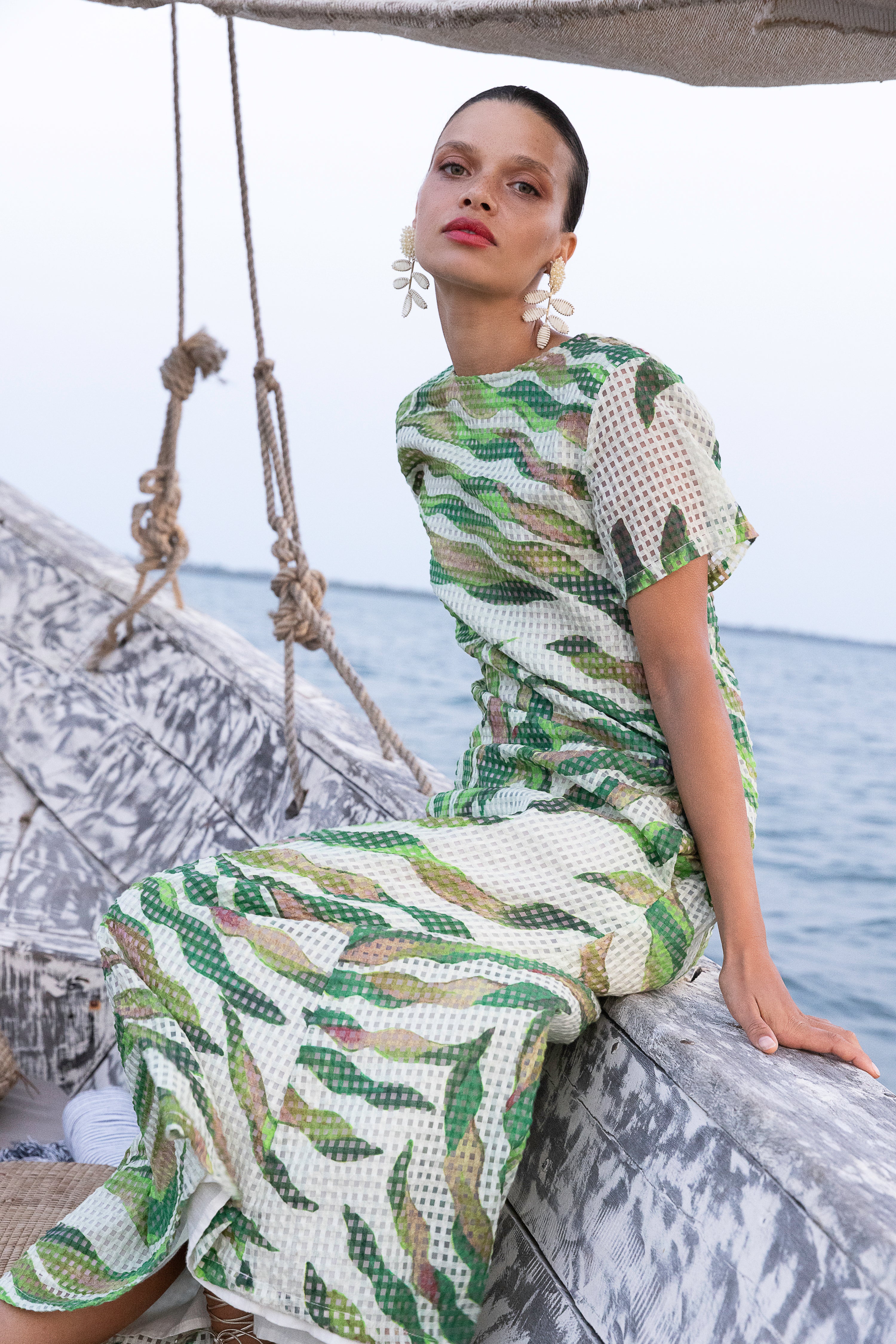Short Sleeve Shift Maxi- Maldive Green
