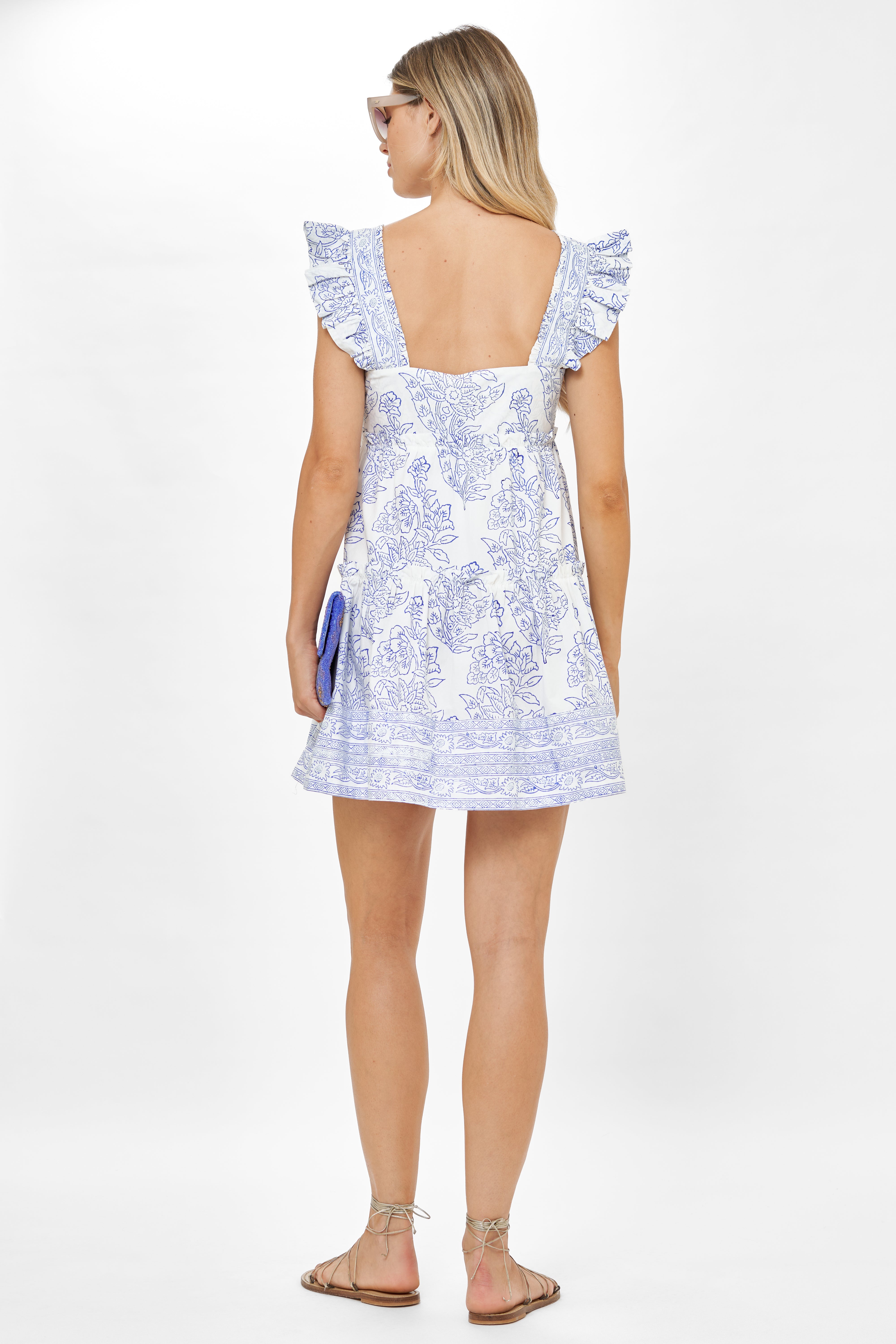 Smocked Square Neck Mini- Amadora Blue