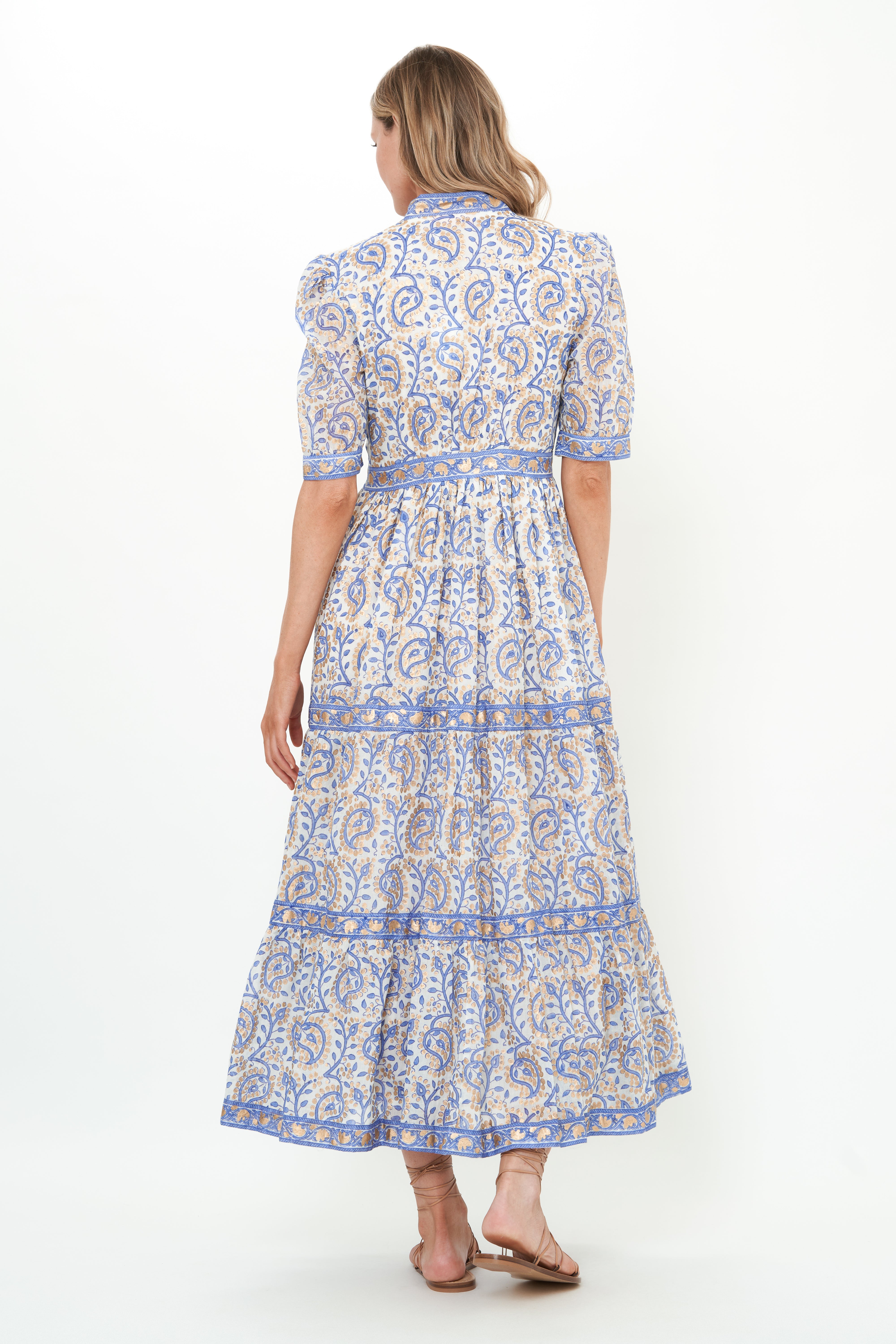 V-Neck Cuffed Maxi- Marseille Blue