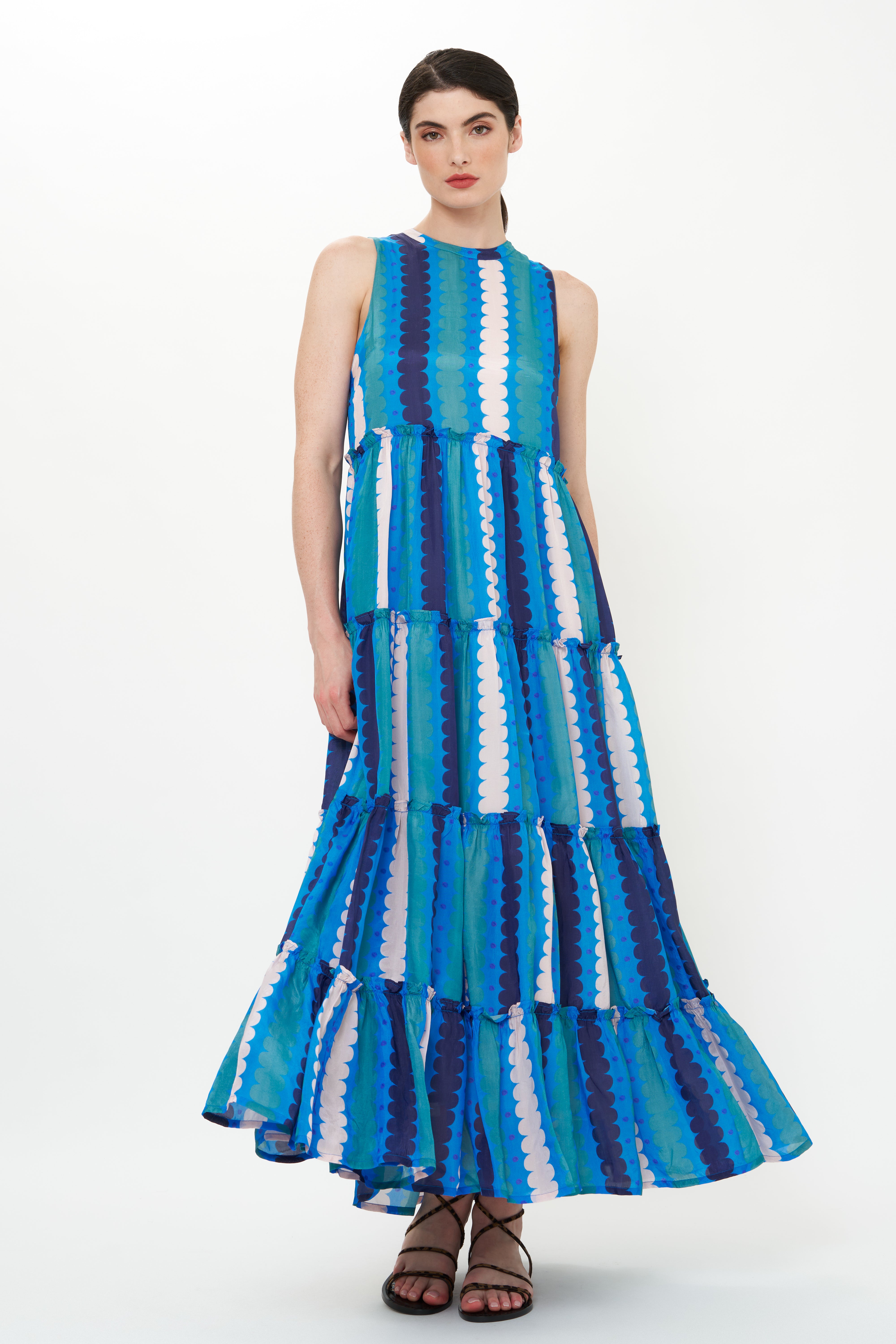 Ruffle Tiered Maxi- Meko Blue