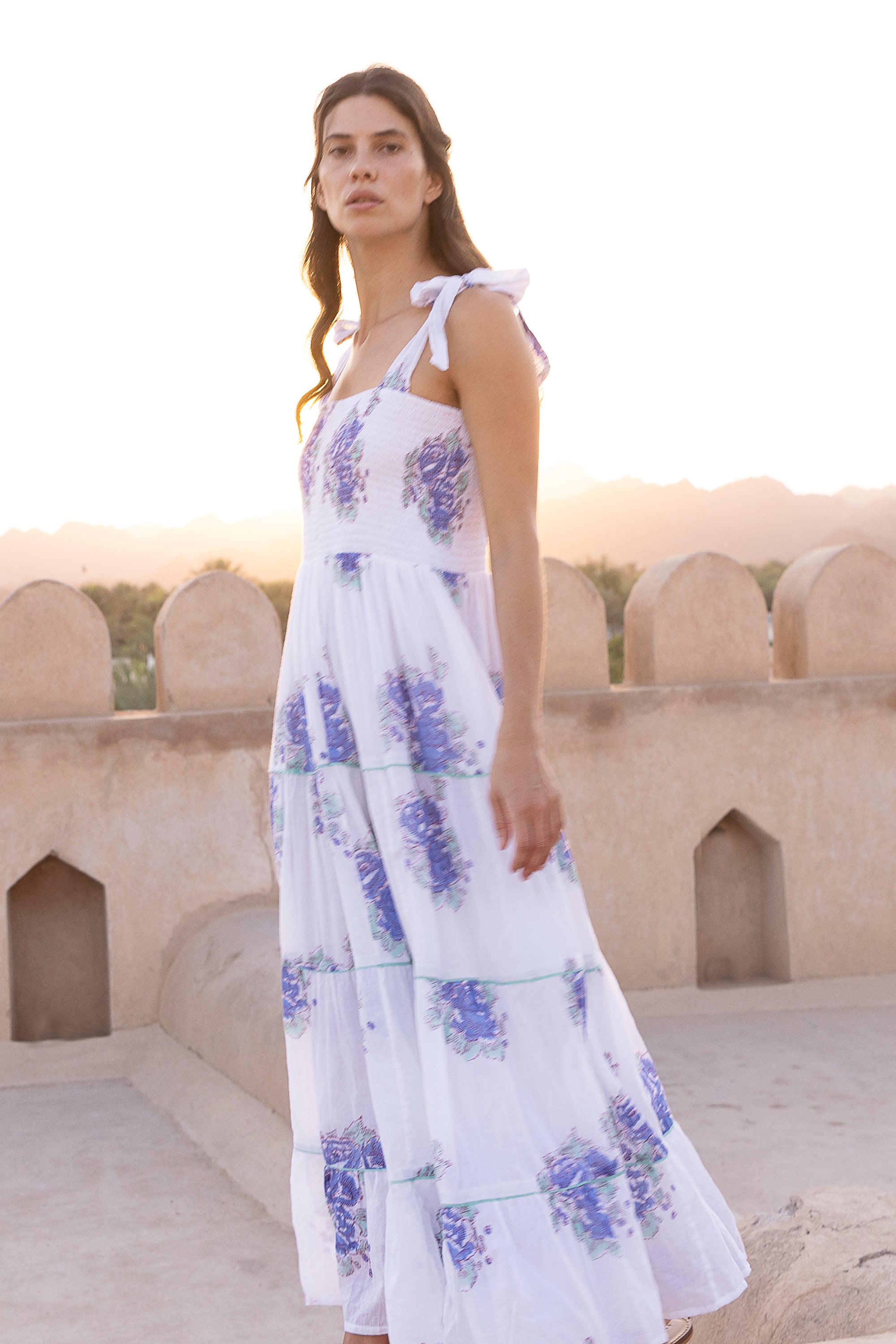 Smocked Wide Strap Maxi- Portofino Aqua