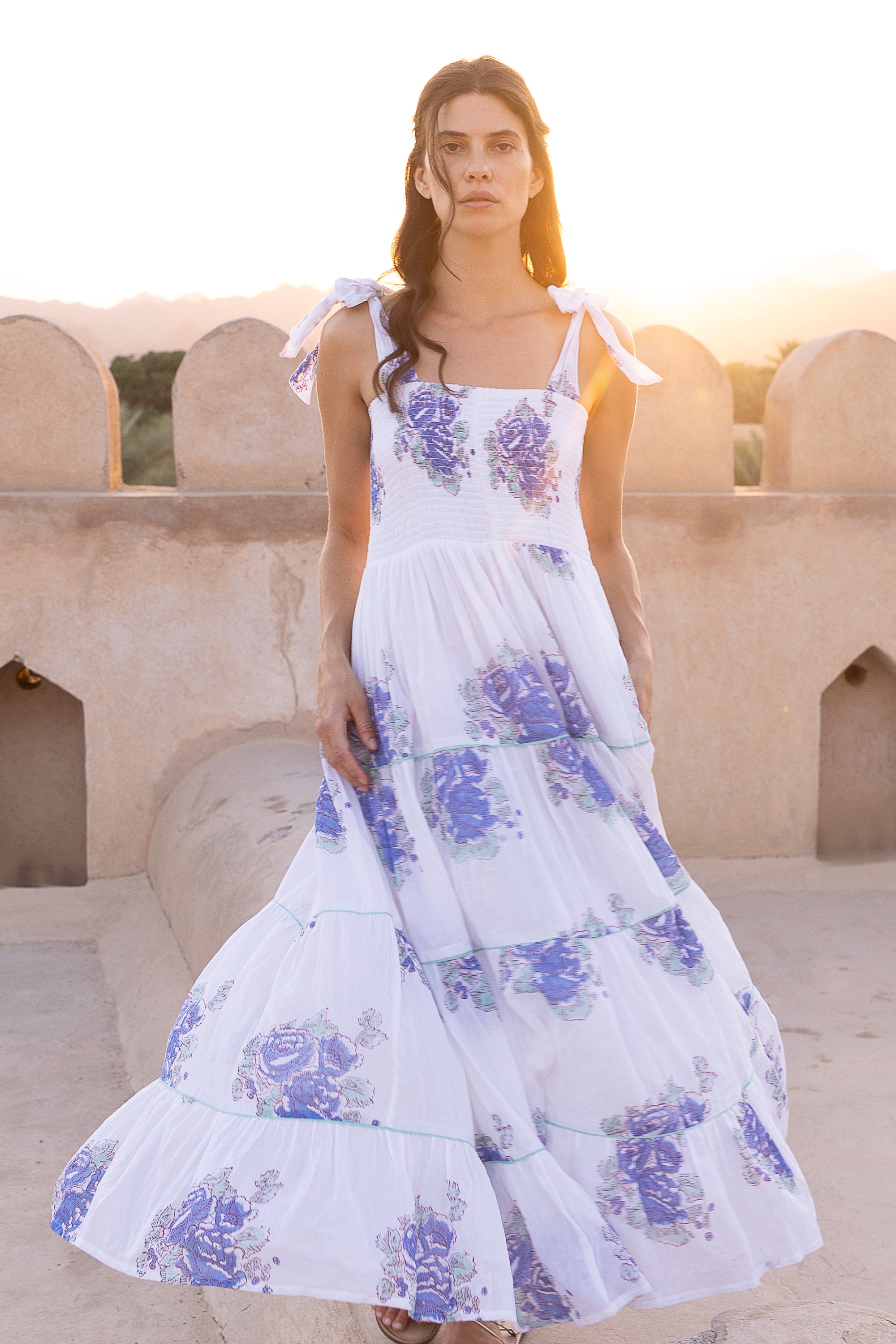 Smocked Wide Strap Maxi- Portofino Aqua