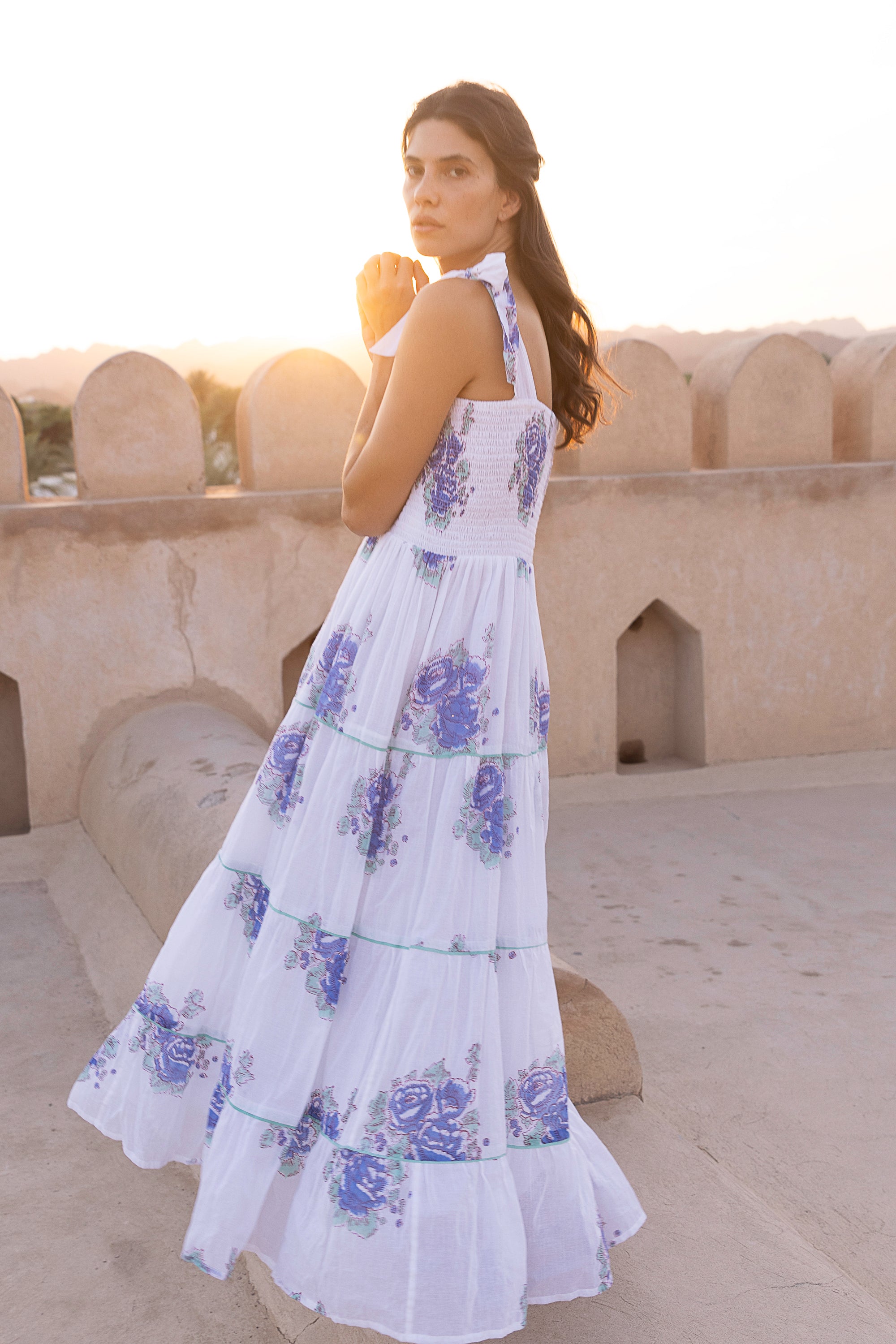 Smocked Wide Strap Maxi- Portofino Aqua