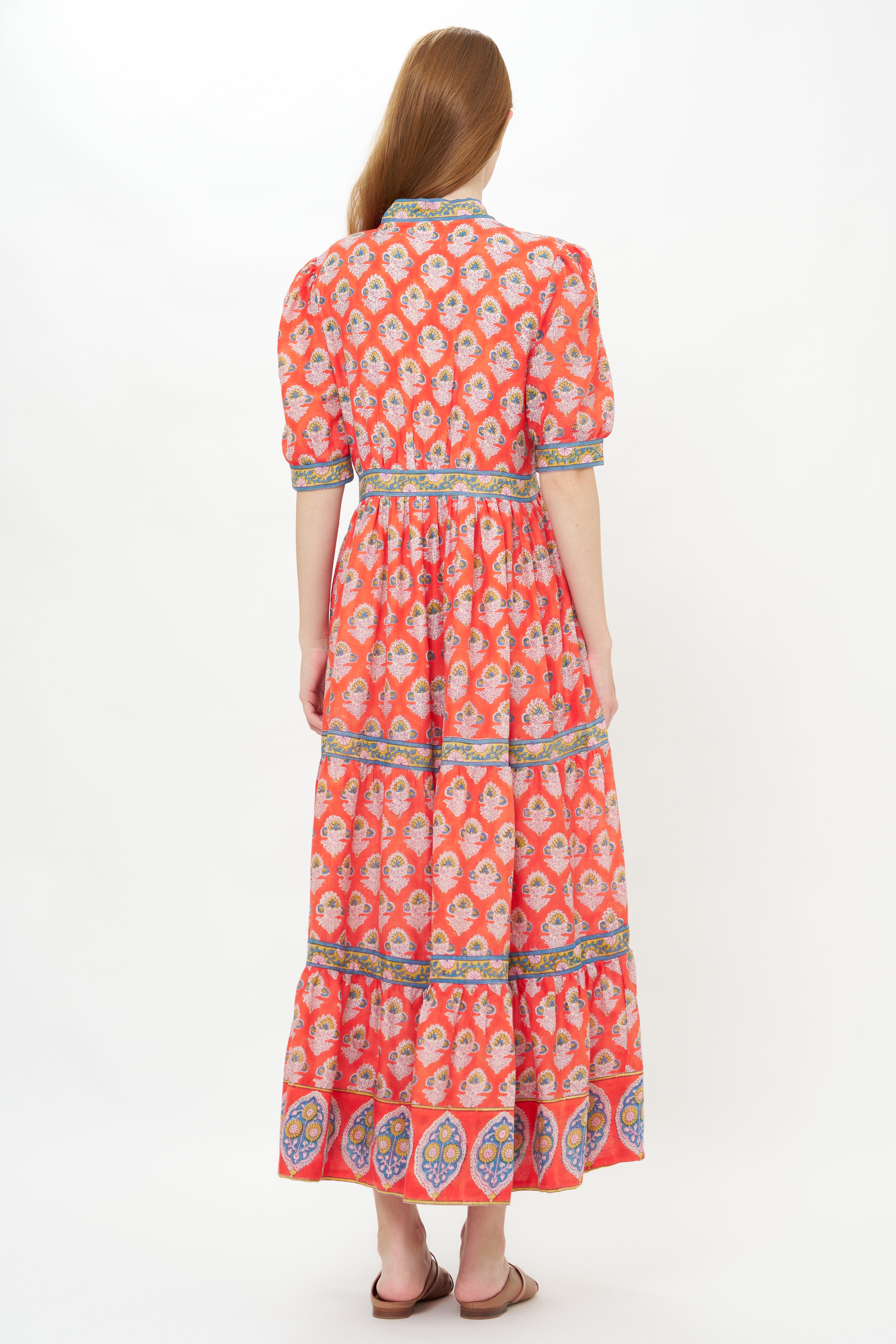 V-Neck Cuffed Maxi- Patna Red