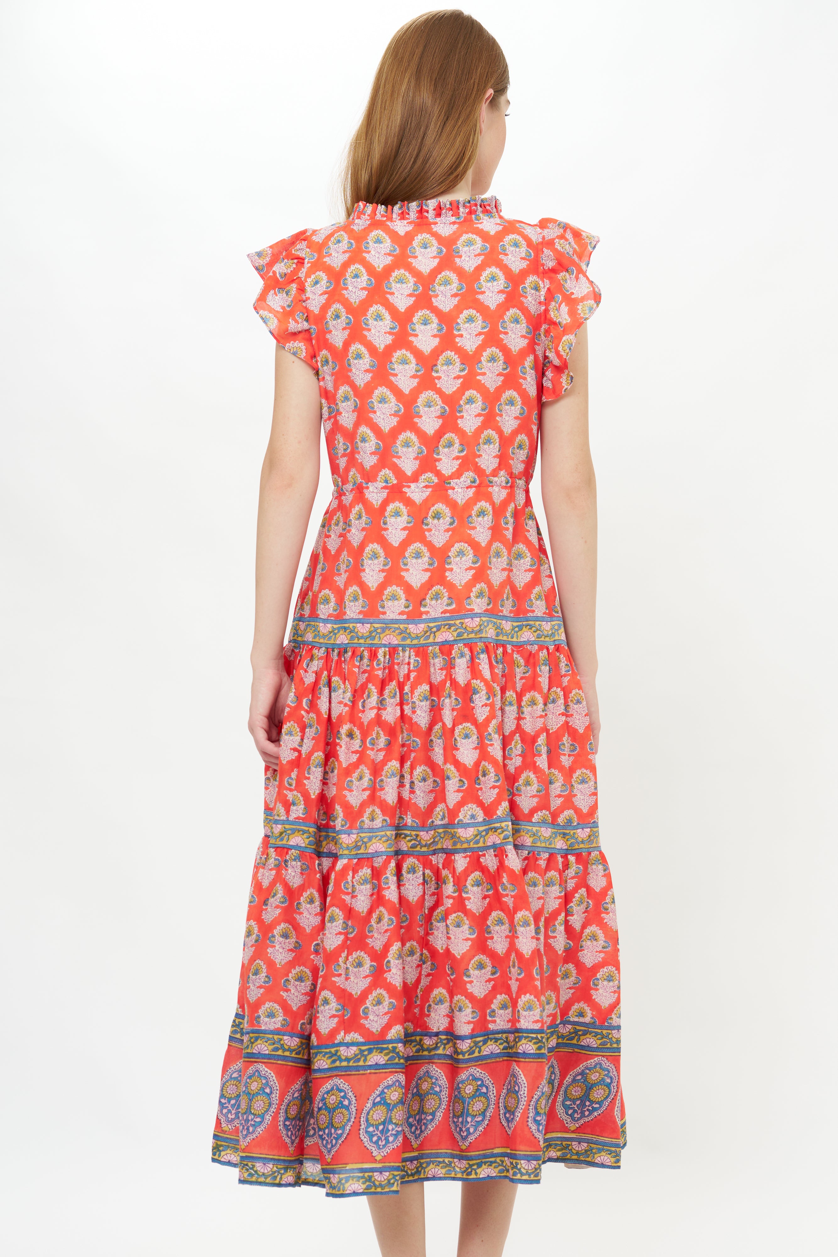 Cinched Flirty Midi- Patna Red