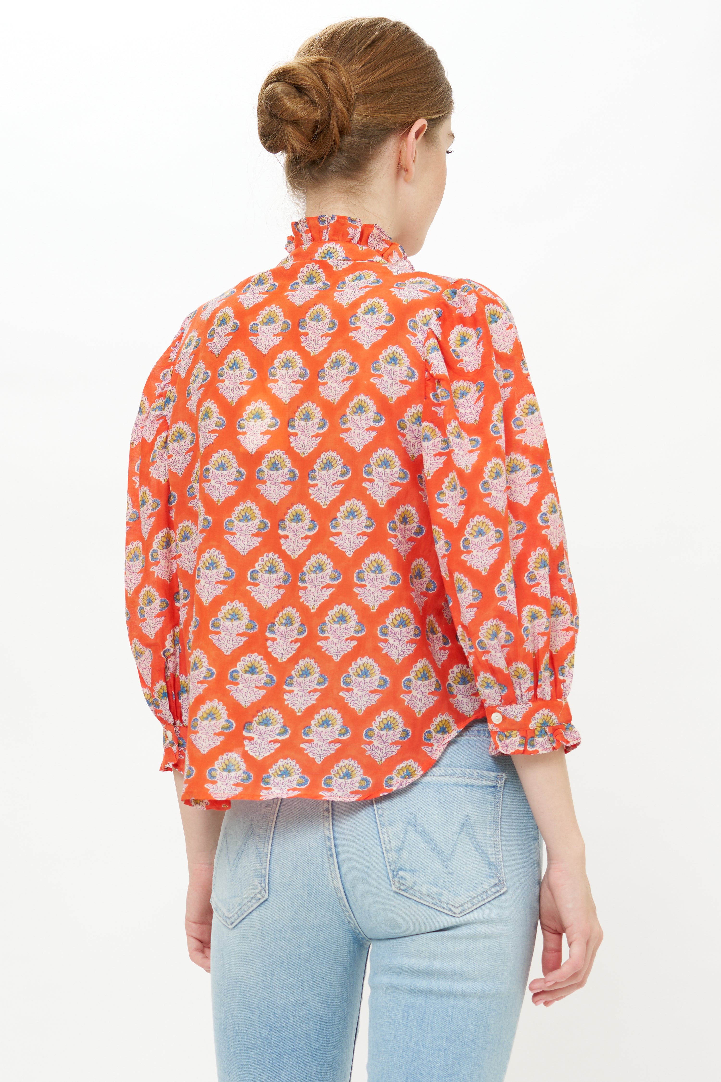 Ruffle Front Button Blouse- Patna Red
