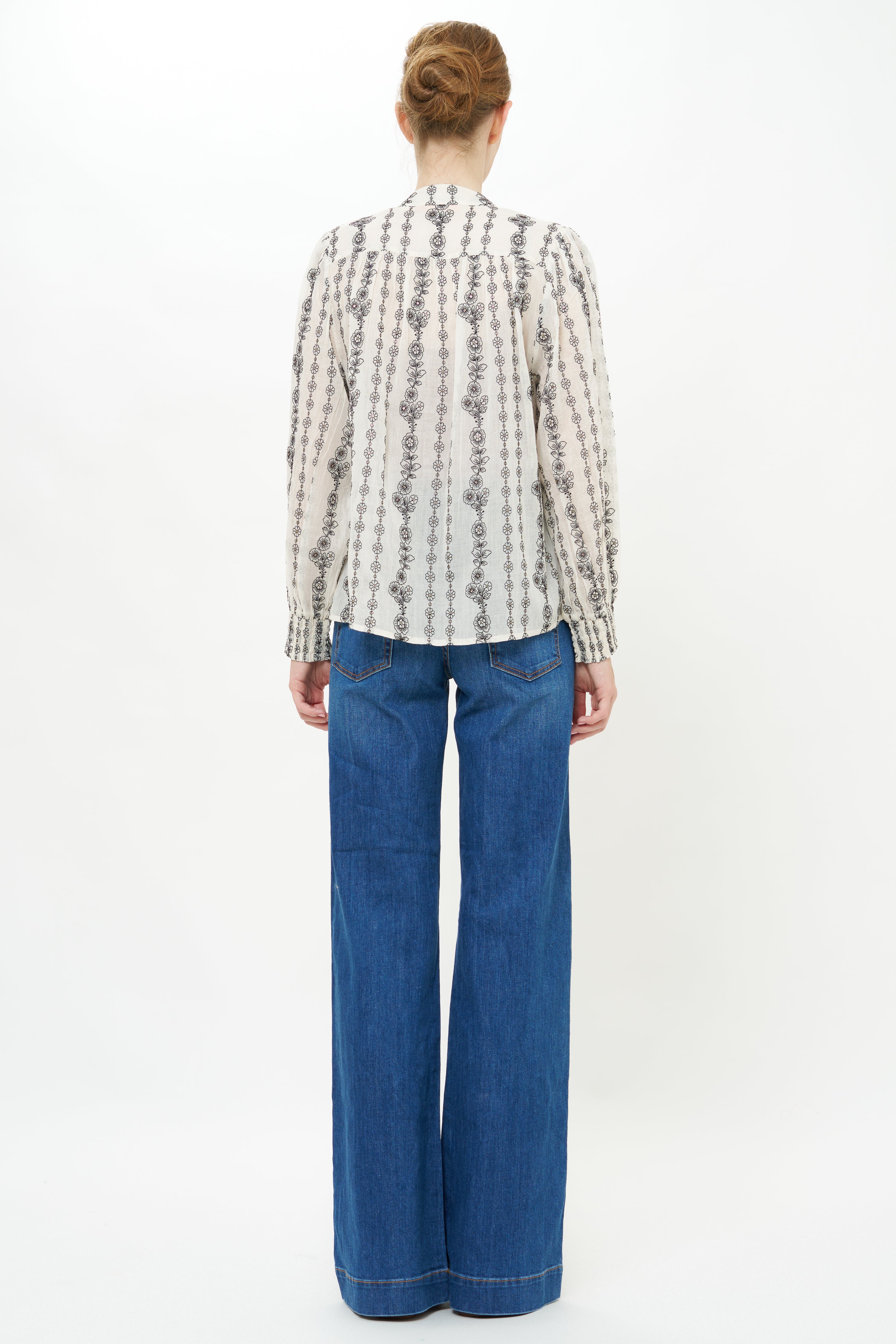 V-Neck Pintuck Blouse- Petal Cream