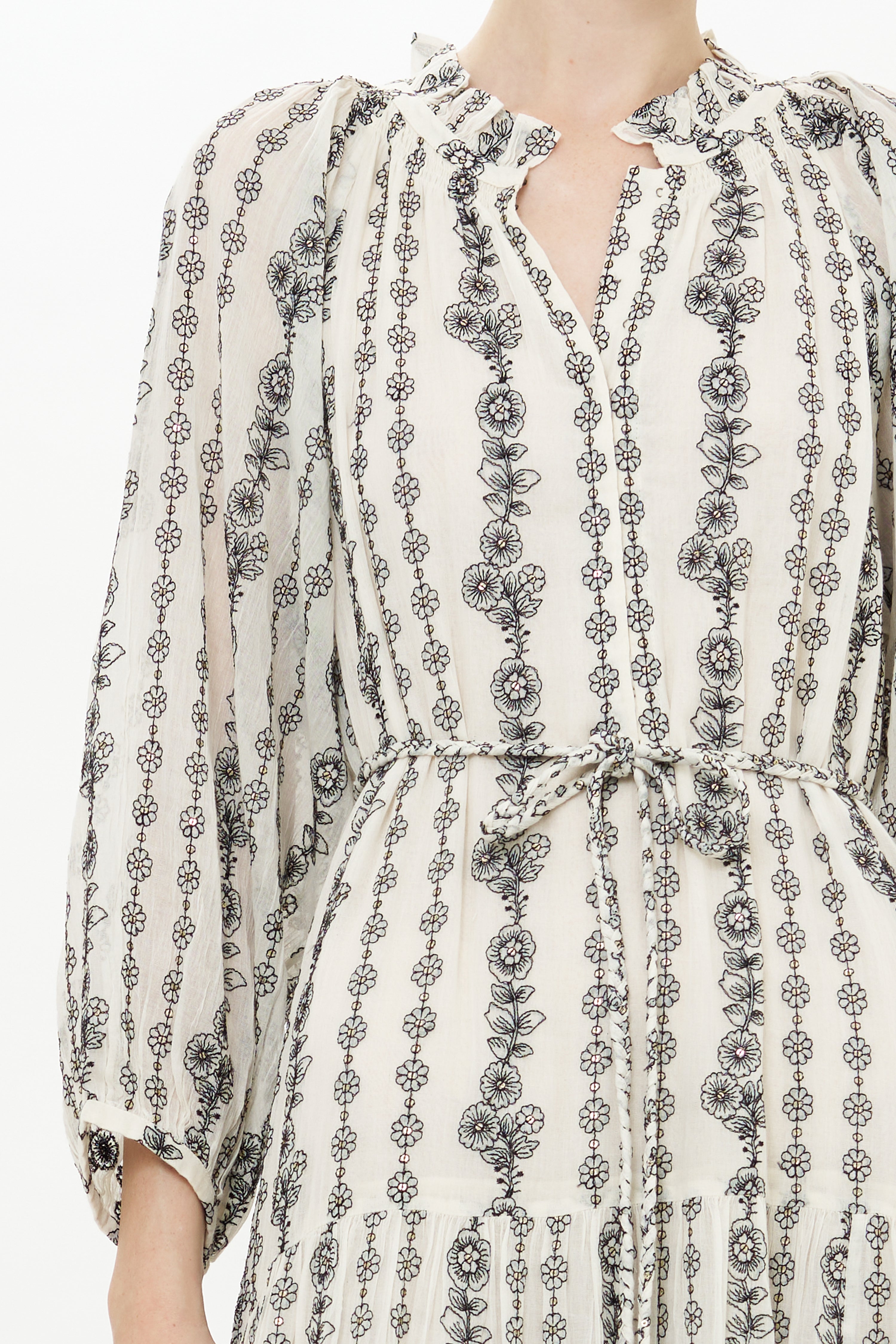 Cuff Sleeve Tie Waist Maxi- Petal Cream