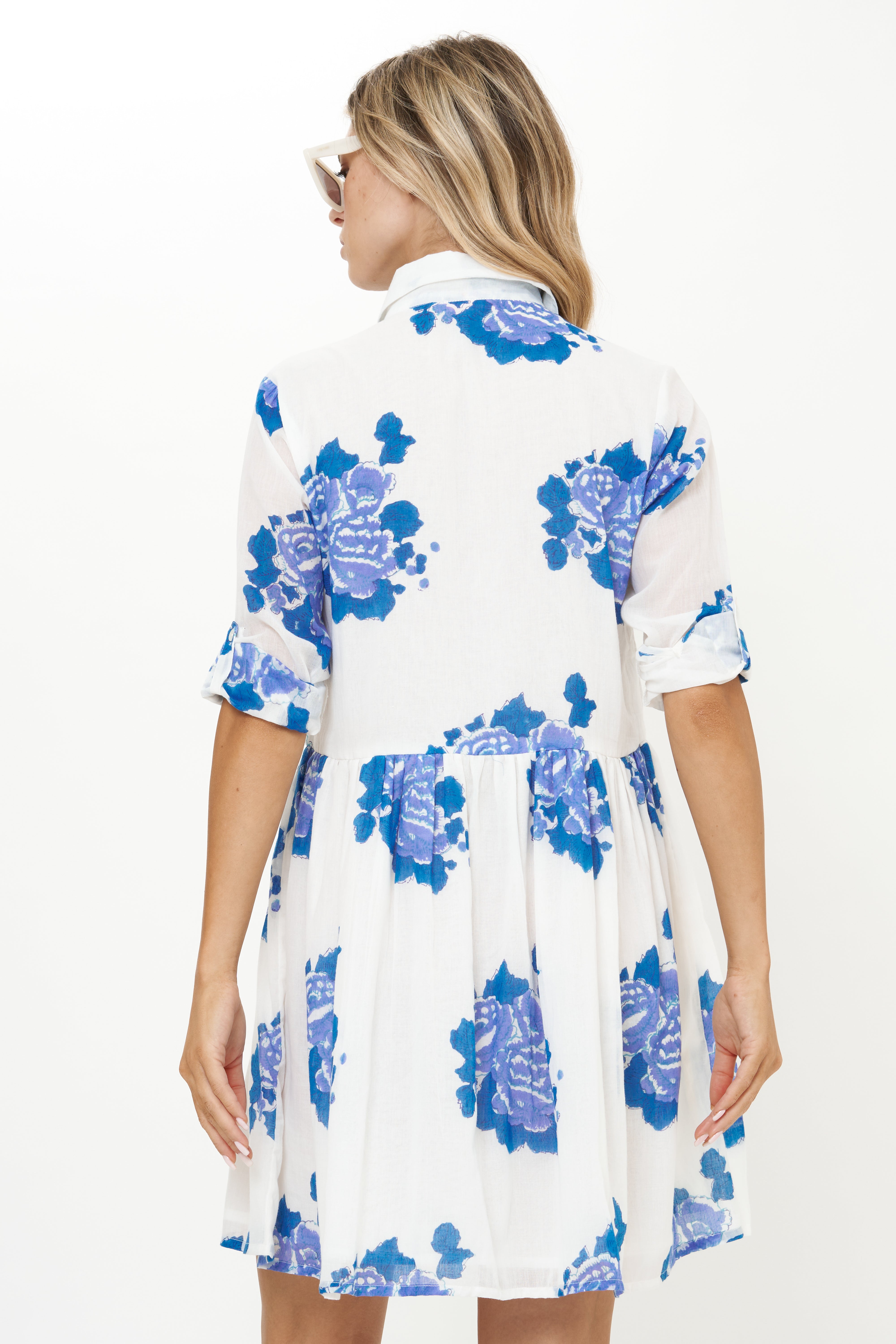 Long Sleeve Shirt Dress Mini- Portofino Blue