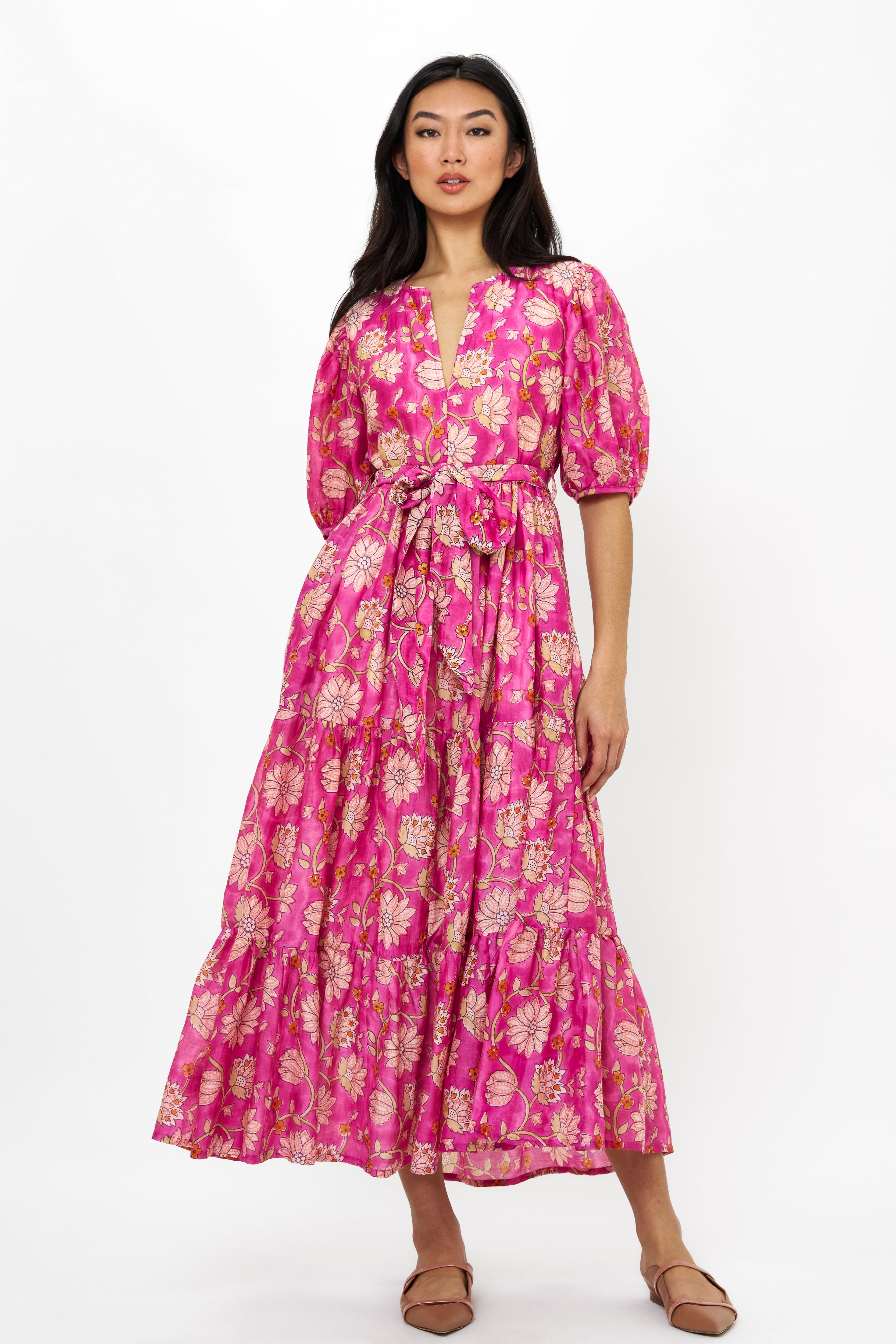 Puff Sleeve Maxi- Presidio Magenta