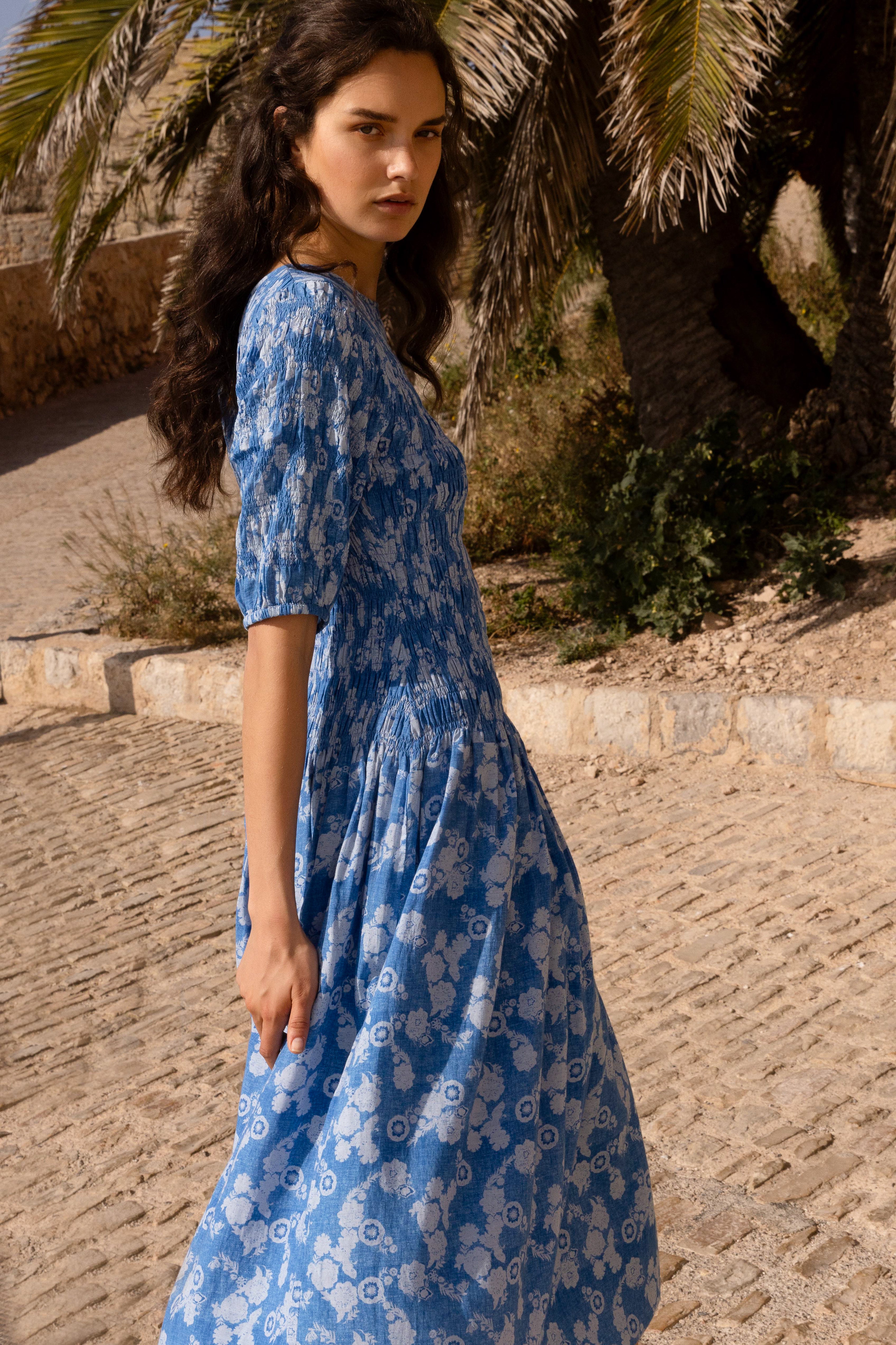 Smocked Drop Waist Maxi- Pretoria Navy