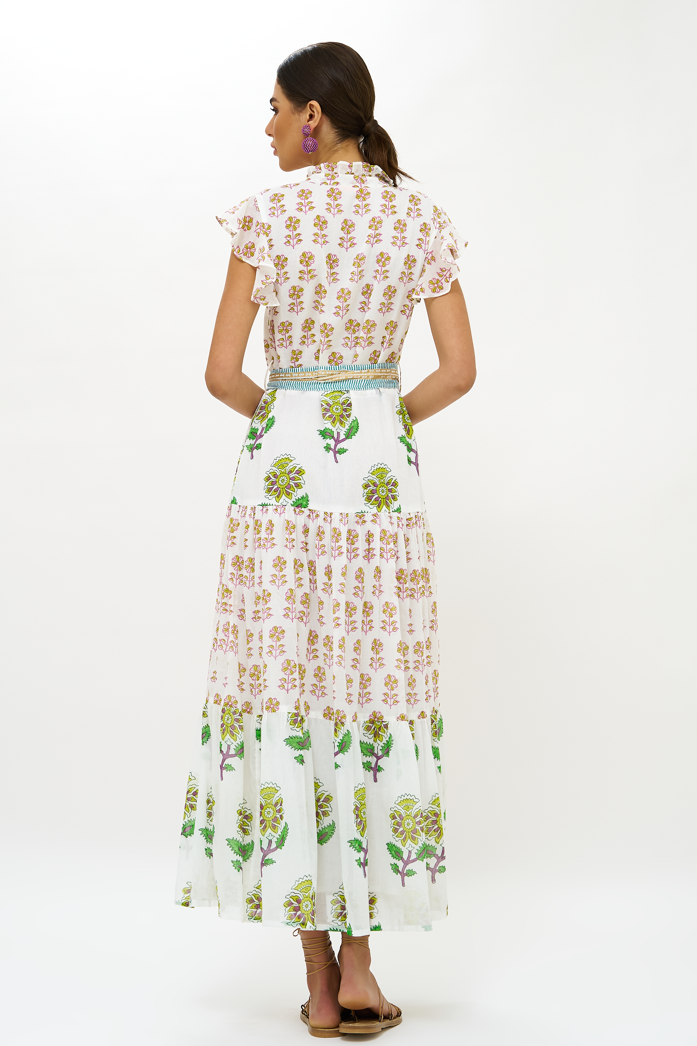 Ruffle Collar Button Maxi- Puglia Lime