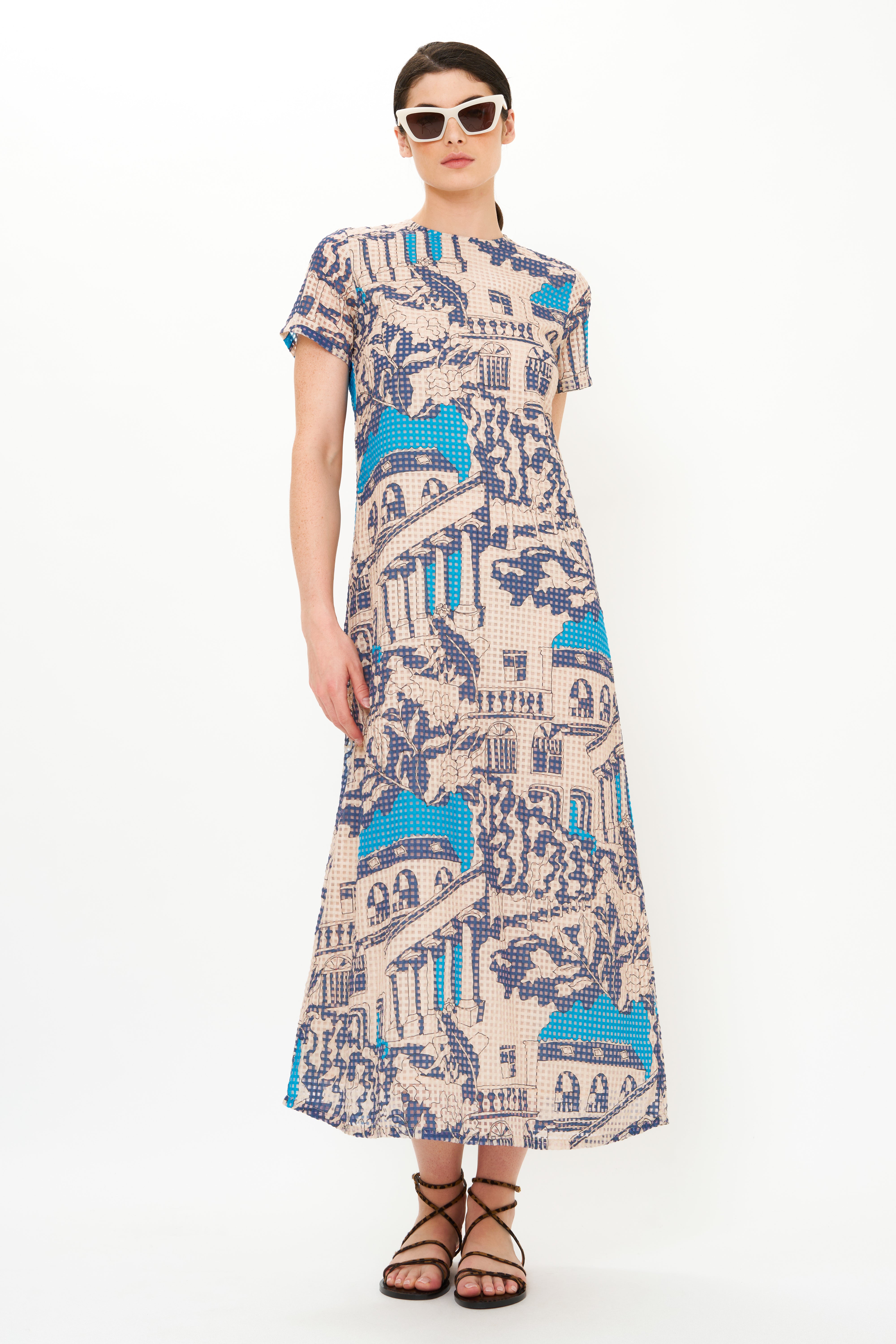 Short Sleeve Shift Maxi- Roma Blue