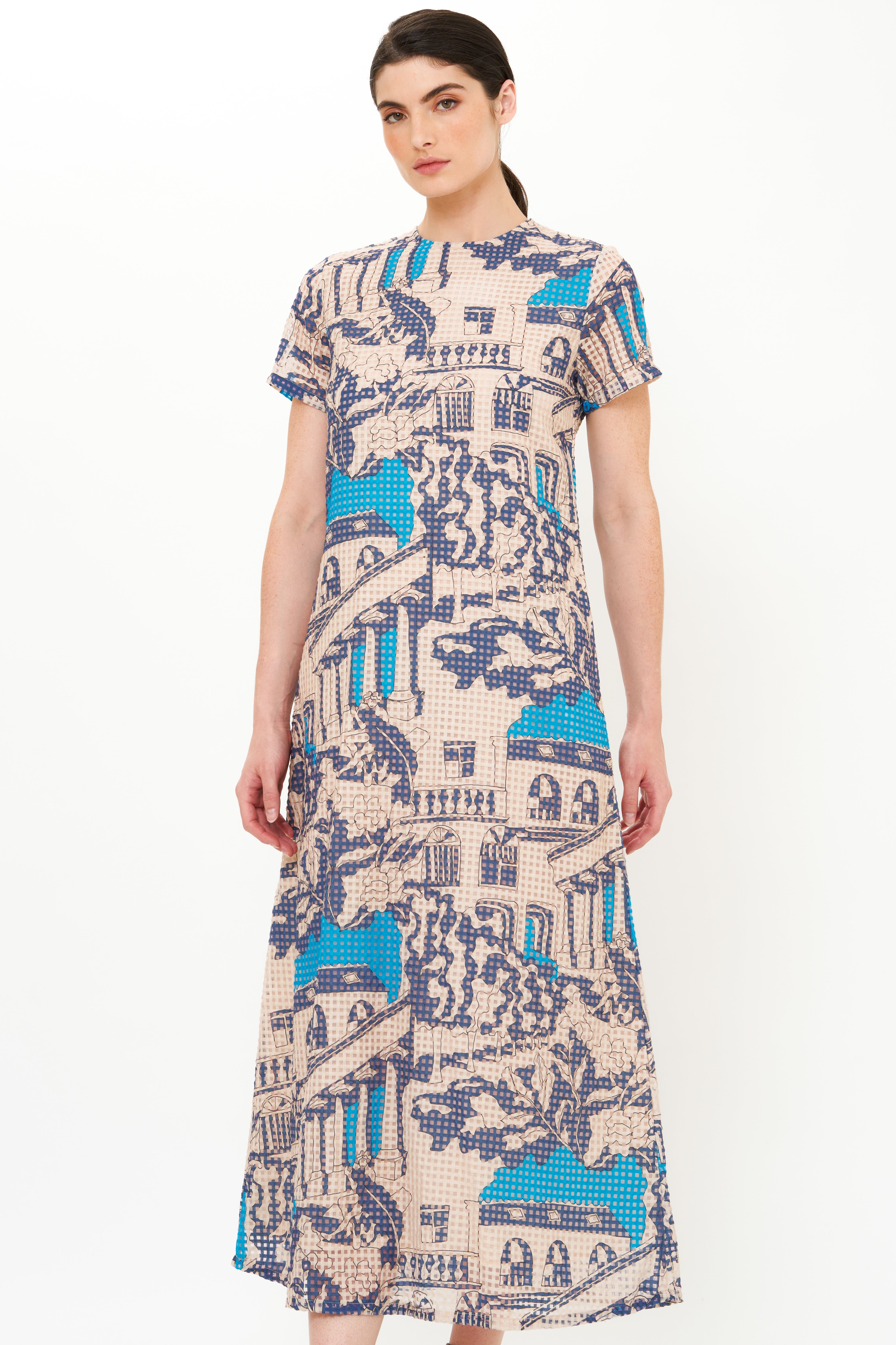 Short Sleeve Shift Maxi- Roma Blue