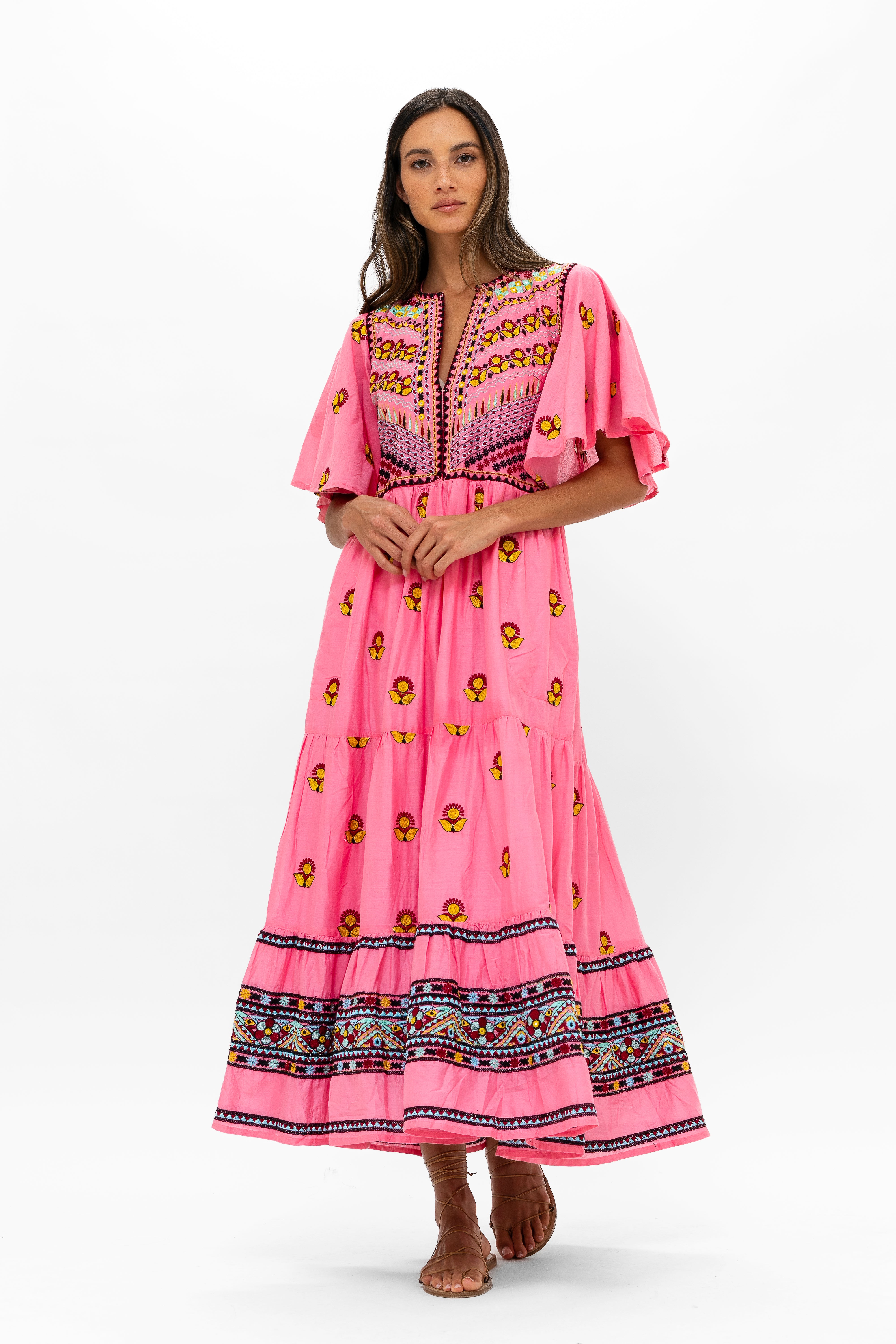 Flirty V-Neck Maxi- Santa Fe Pink