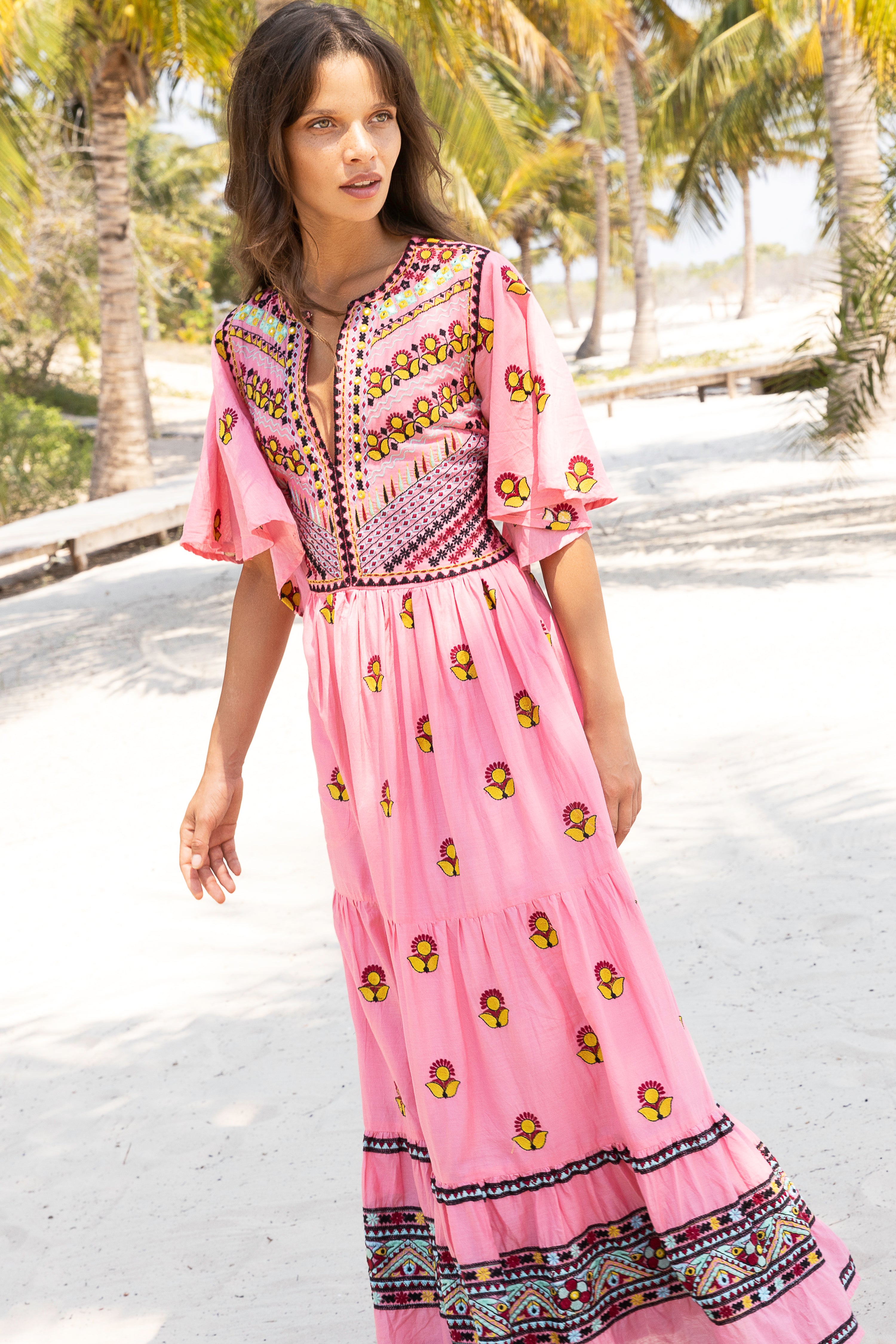 Flirty V-Neck Maxi- Santa Fe Pink