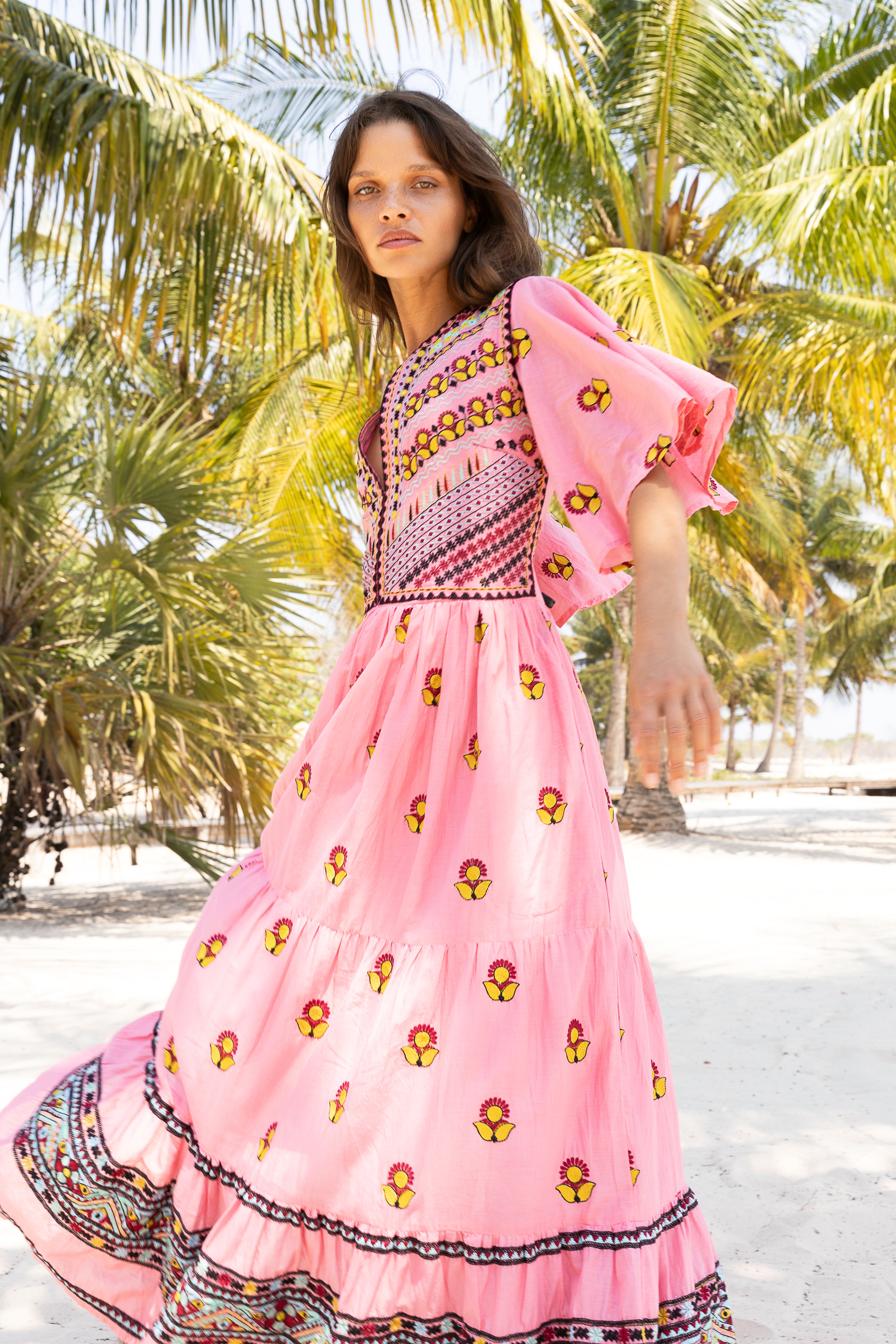 Flirty V-Neck Maxi- Santa Fe Pink