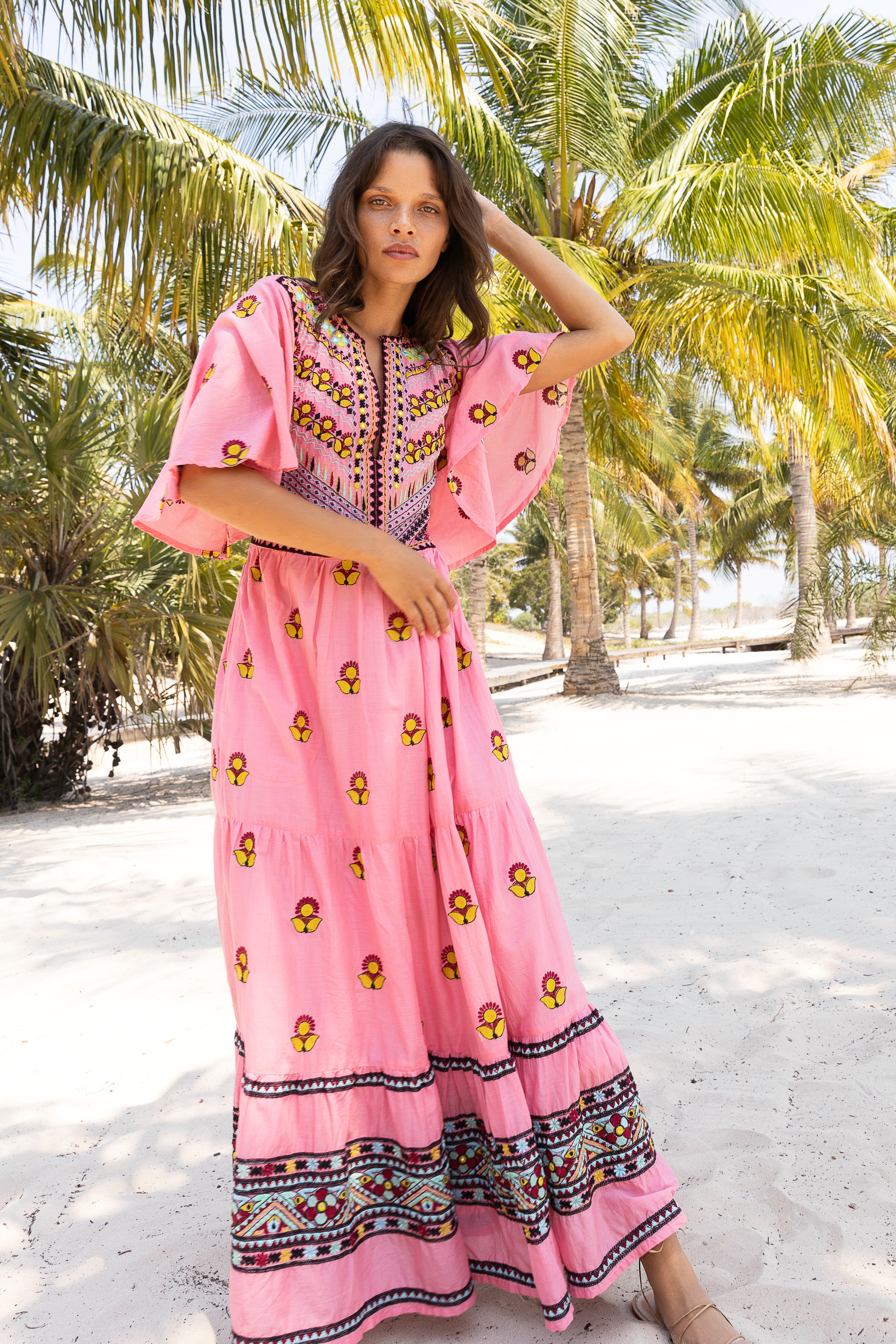 Flirty V-Neck Maxi- Santa Fe Pink