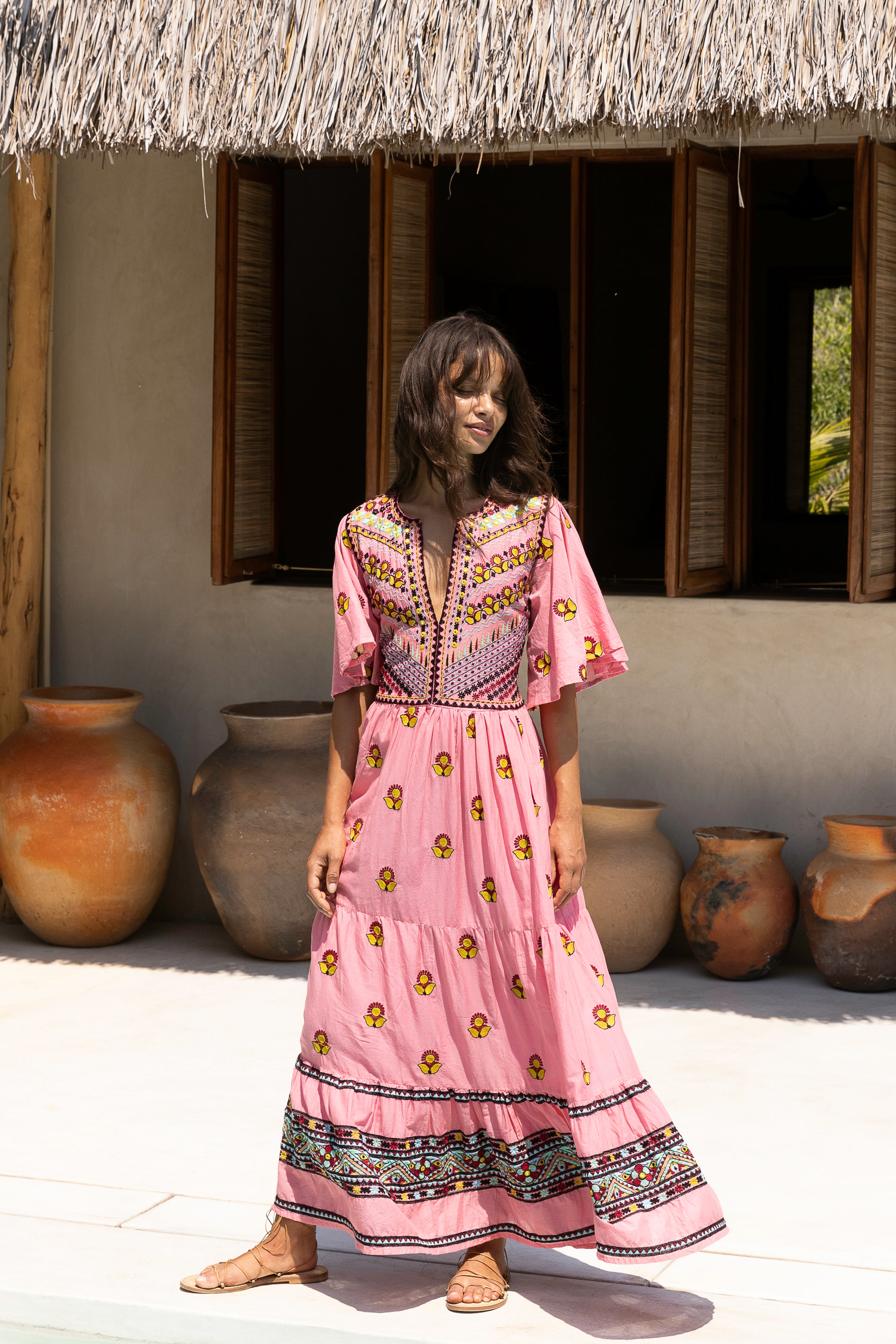 Flirty V-Neck Maxi- Santa Fe Pink