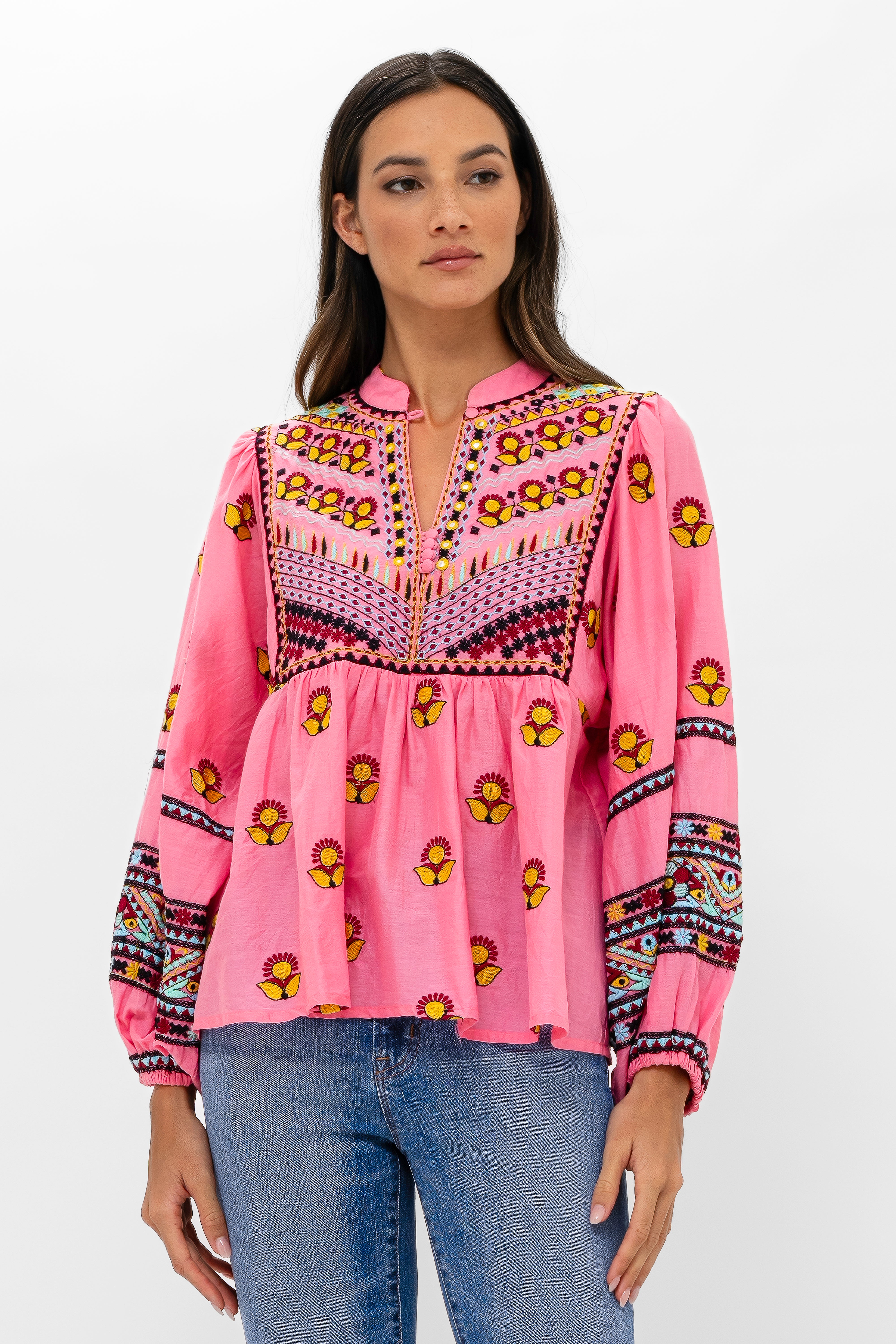 Mandarin Balloon Sleeve- Santa Fe Pink