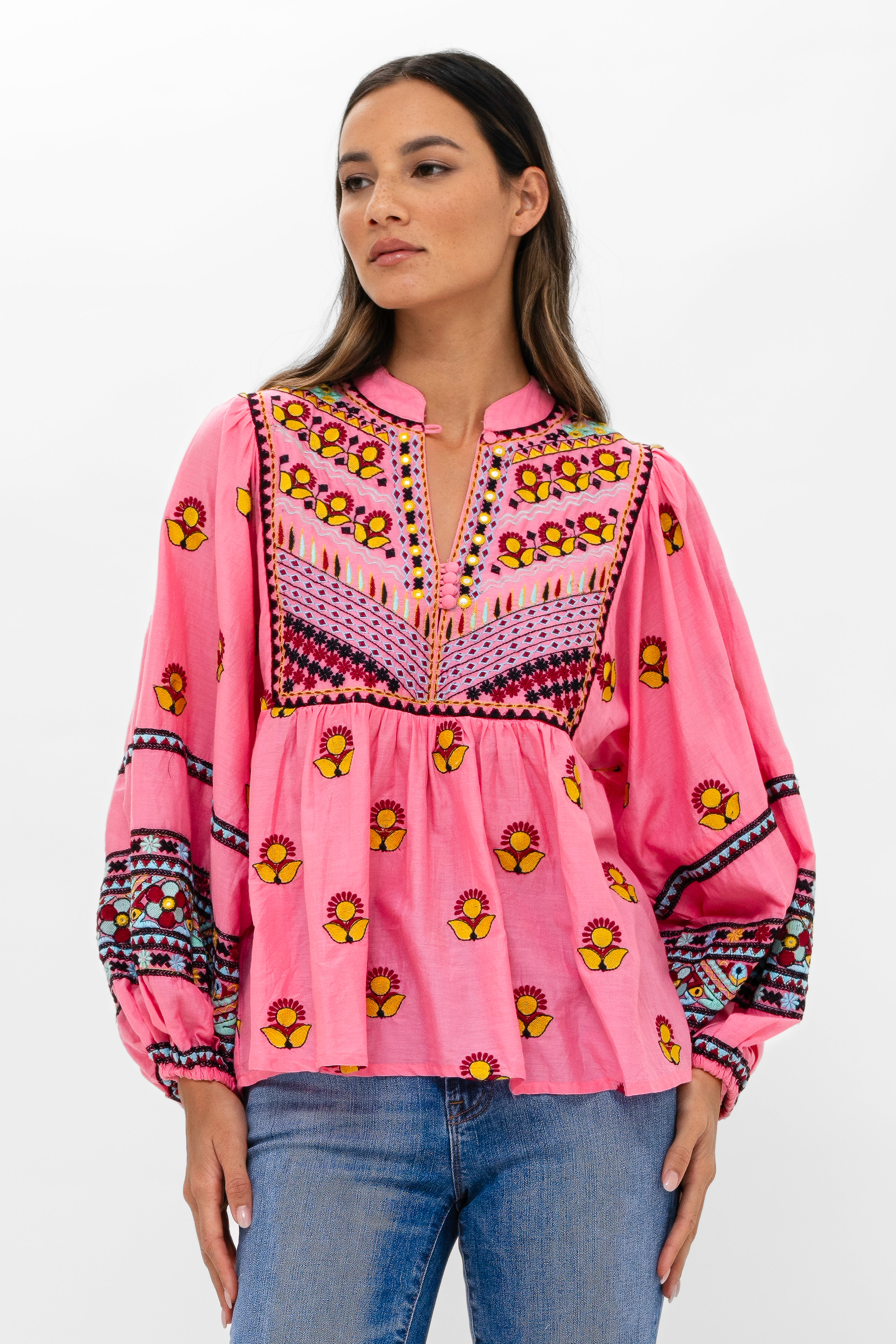 Mandarin Balloon Sleeve- Santa Fe Pink