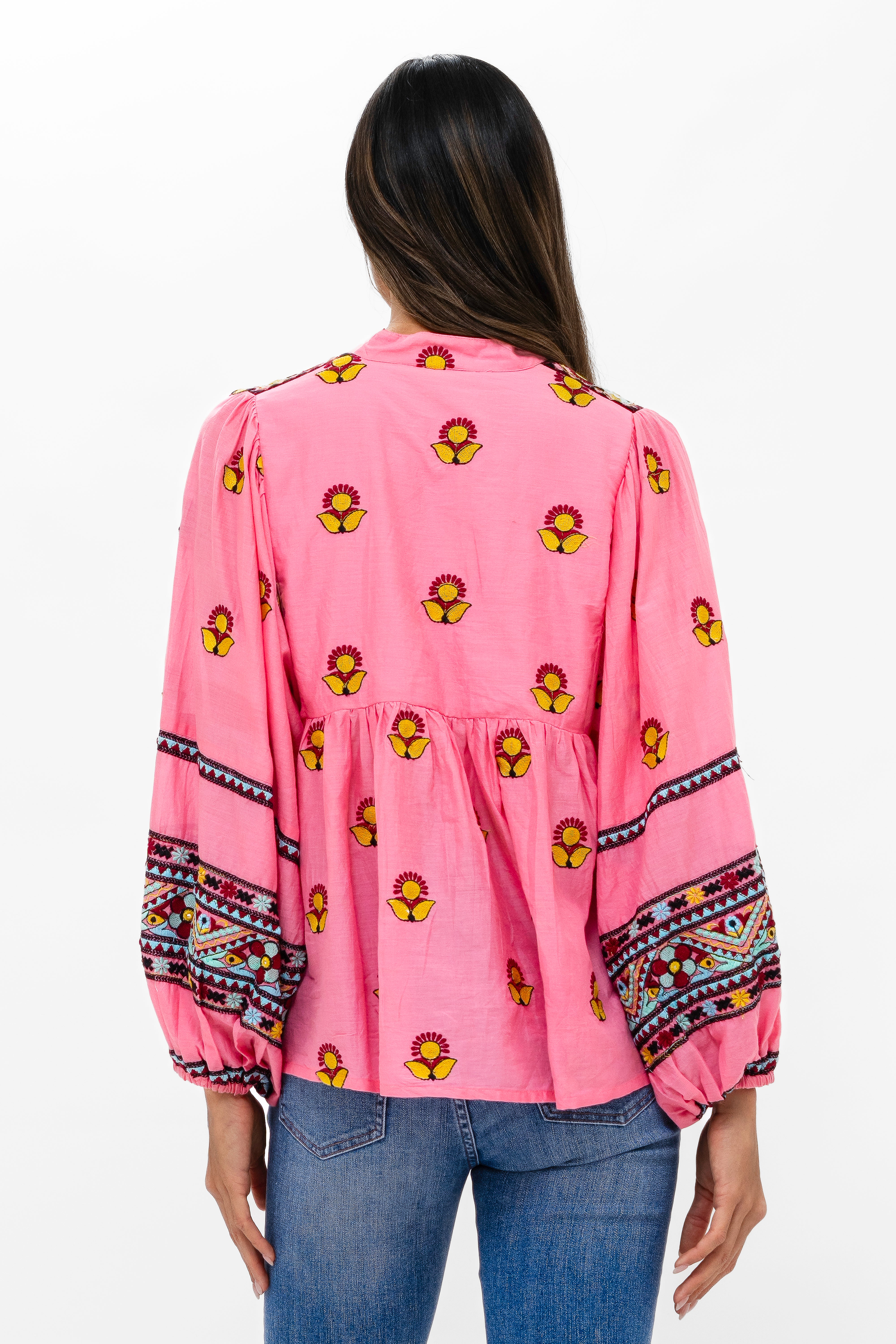 Mandarin Balloon Sleeve- Santa Fe Pink