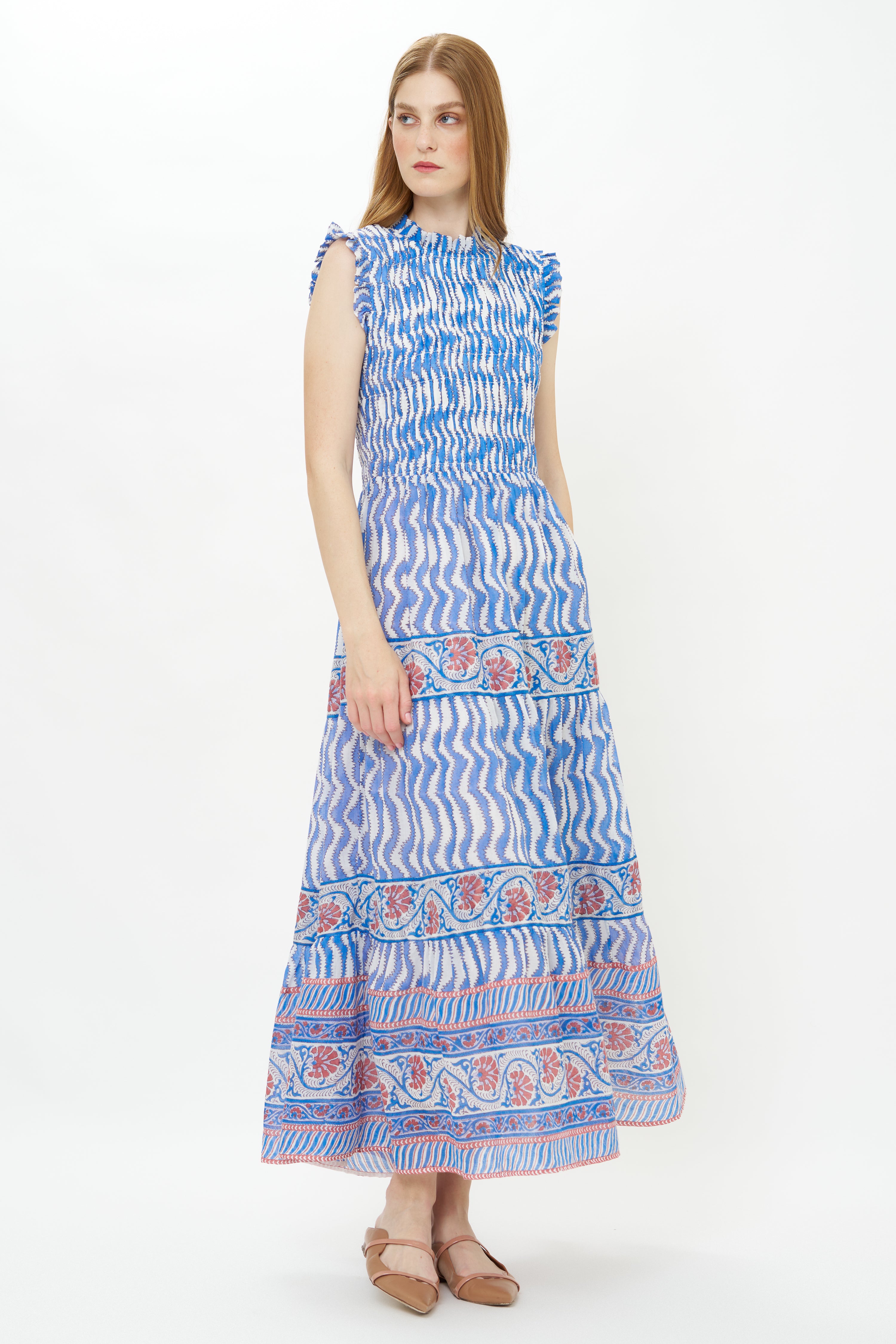 Sleeveless Smocked Maxi- Sierra Blue