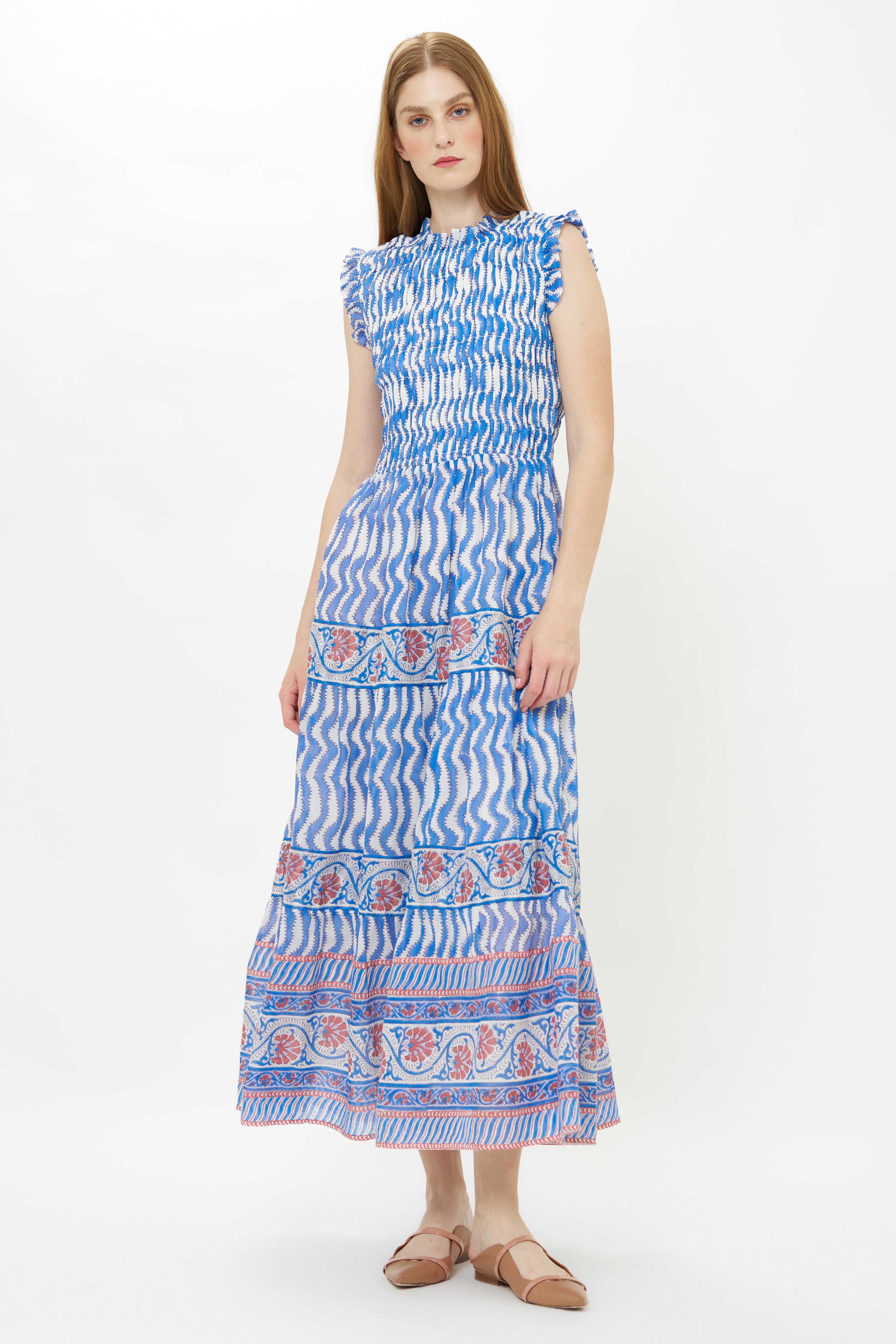 Sleeveless Smocked Maxi- Sierra Blue